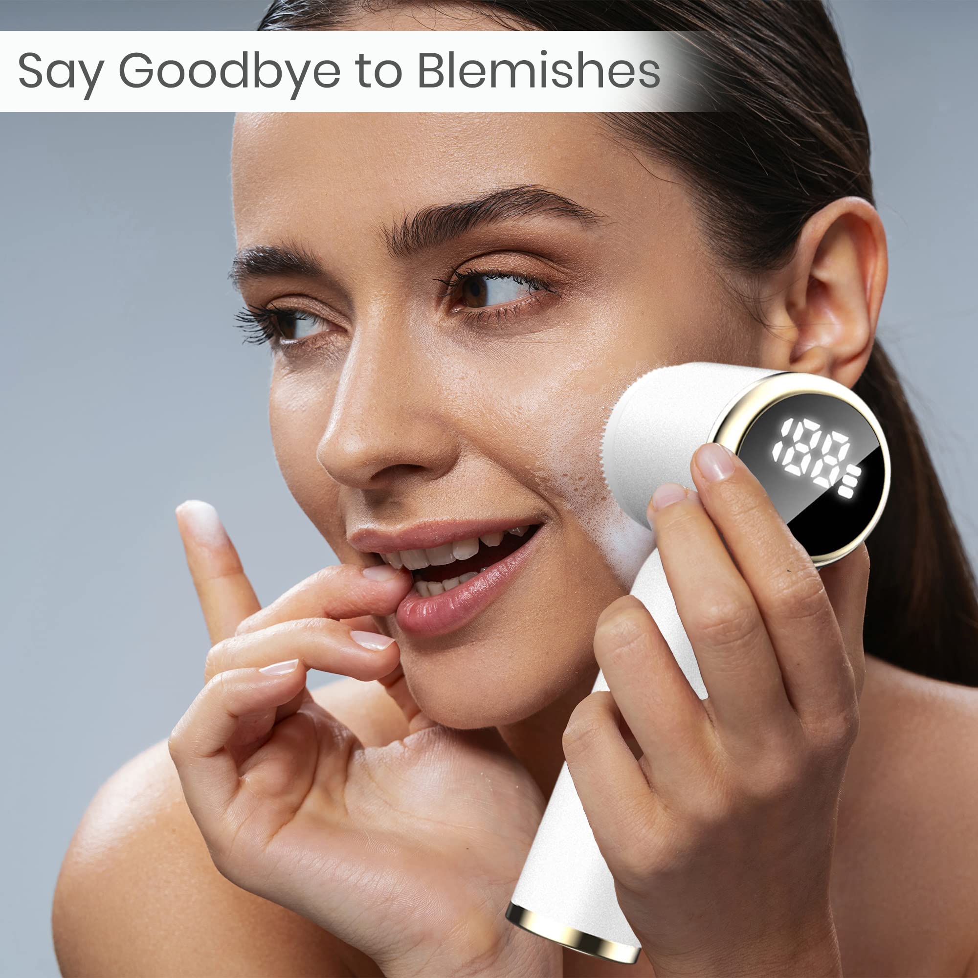 UnTI Juego de cepillos de limpieza facial LED eléctricos 6 en 1, recargable, impermeable, portátil, limpiador facial blanco y exfoliante, adecuado para pieles sensibles, secas y grasas, mujeres y
