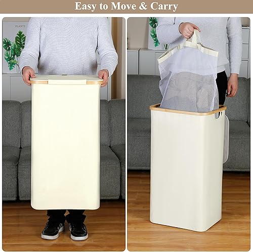 Miniatura 2 de iEGrow Cesta de lavandería con tapa, cesta grande de lavandería de 110 litros con asa y tapa, organizador de ropa plegable con bolsa interior