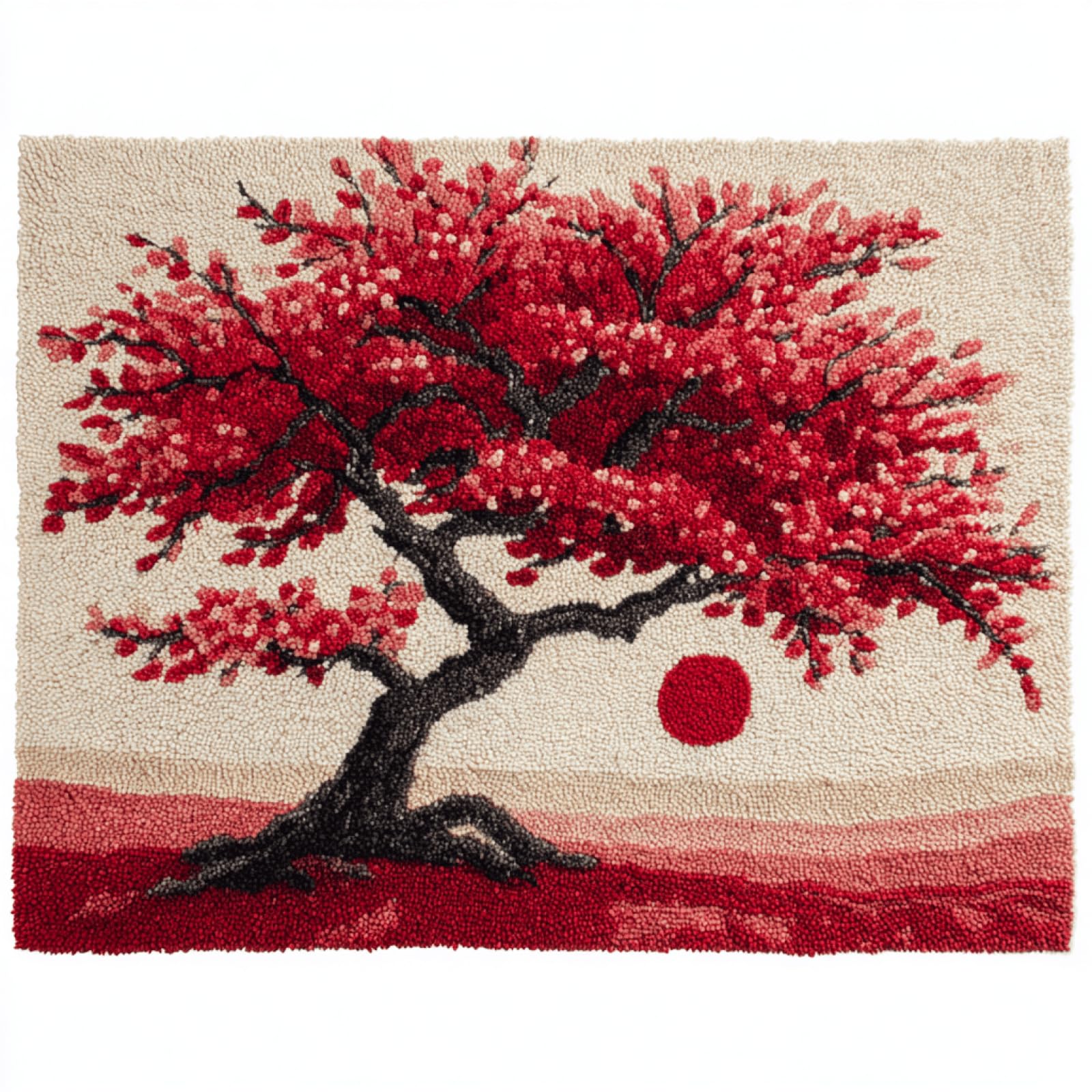 Wallphantom Latch Hook Rug Kit for Adults,Cherry Blossom Tree,Printed Canvas Crochet Yarn Floor Mat Embroidery DIY Hook and Latch Kit Carpet for Christmas Decoration,52x38cm