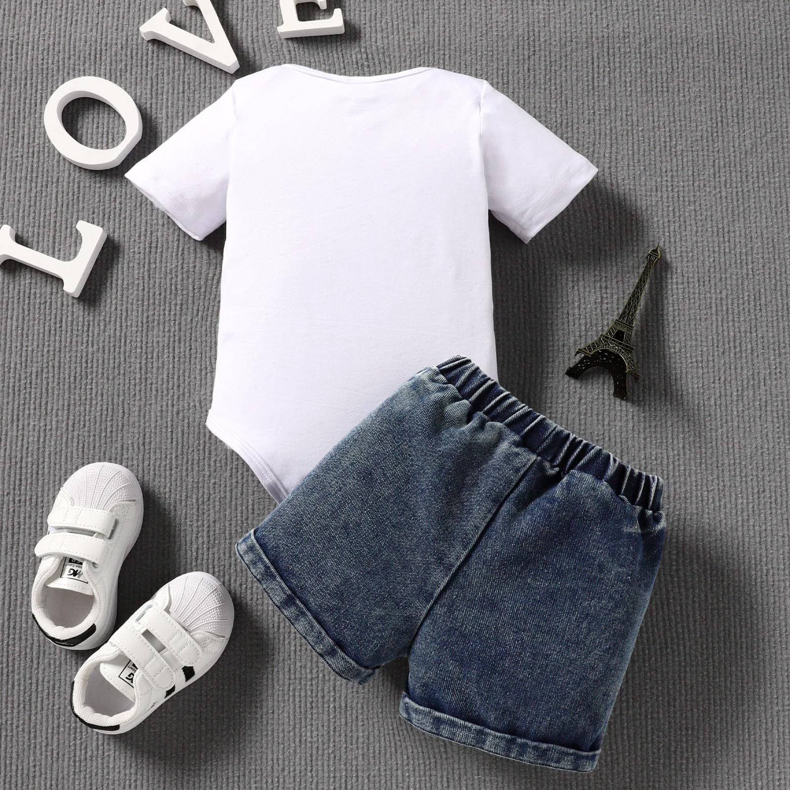 Ensemble Vêtements D'été pour Bébé Garçon Manches Courtes T-shirt Top+ Casual Denim Short Tout-petits Tenues - 2