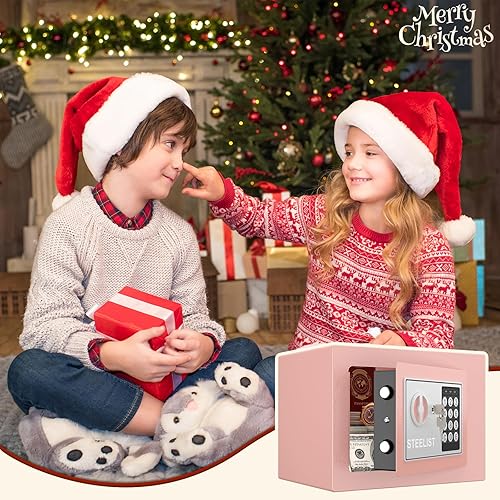 Miniatura 9 de Caja fuerte para efectivo, 0.23 pies cúbicos, caja fuerte rosa para dinero, pequeña caja de seguridad ignífuga para oficina en casa, bonita caja de