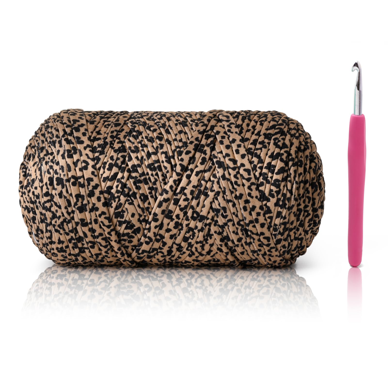 Soft Tshirt Crochet Yarn, 400g/114yds High Elastic Hand Knitting Yarns, Thick T Shirt Yarn for Crocheting Bags, Baskets, Cushions, DIY Crafts（Leopard Print）