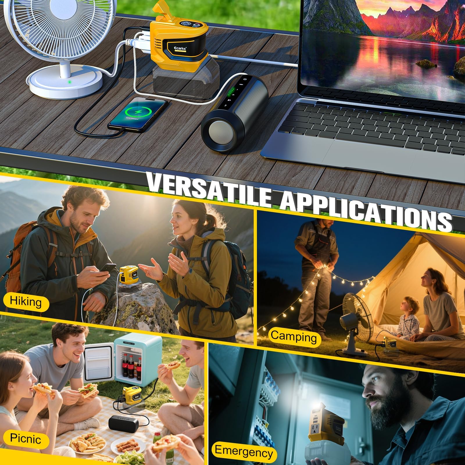 200W Power Inverter Compatible with DeWalt 20V Battery Ecarke Real 200W DC 20V to AC 110V Battery Inverter — view 7