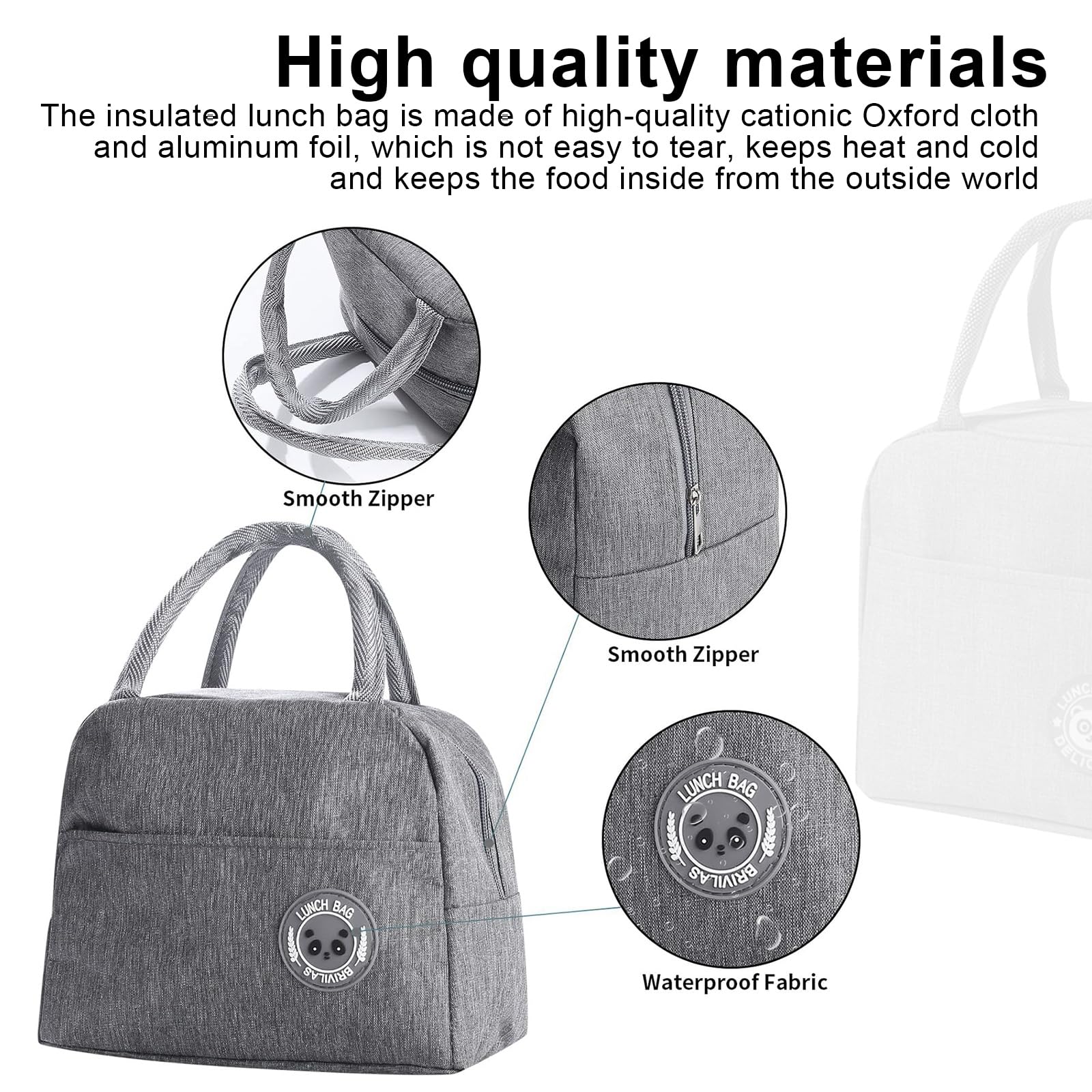 NC Borsa Termica, Porta Pranzo Borsa, Con Isolamento in Foglio di Alluminio All'interno, Facile da Pulire, PIC-nic/All'aperto/Barbecue/Campeggio/Lavoro/ Scuola (Grigio