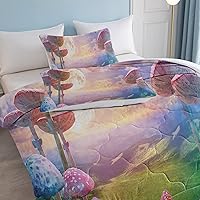 Vista 27 de SOULZZZ Juego de ropa de cama retro hippie tamaño matrimonial, edredón floral de hongos margaritas para niñas y mujeres, edredón negro con 2 fundas