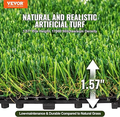 Vista 11 de VEVOR Artifical Grass Turf, 3 x 5 ft Thick Grass Rug Indoor Outdoor, 1.38" Realistic Synthetic Grass Mat with Drainage Holes, Perfect for Patio