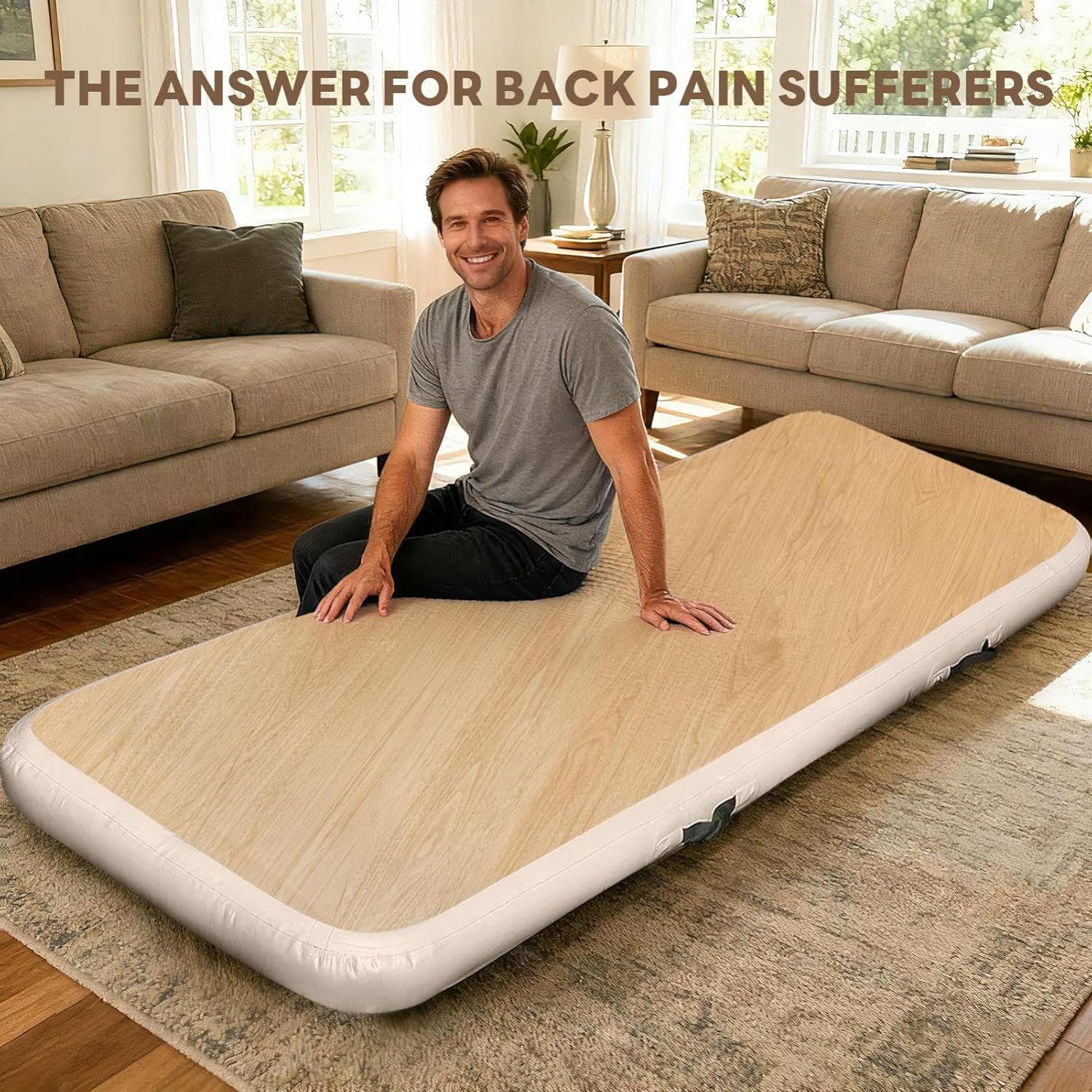Air Sleeping Mattress Inflatable Camping Pad - PVC Outdoor Travel Hiking Backpacking Truck Picnic Lightweight Comfortable Rest Sleeping Mat Manual Air Pump Wood Grain 200x65x15cm