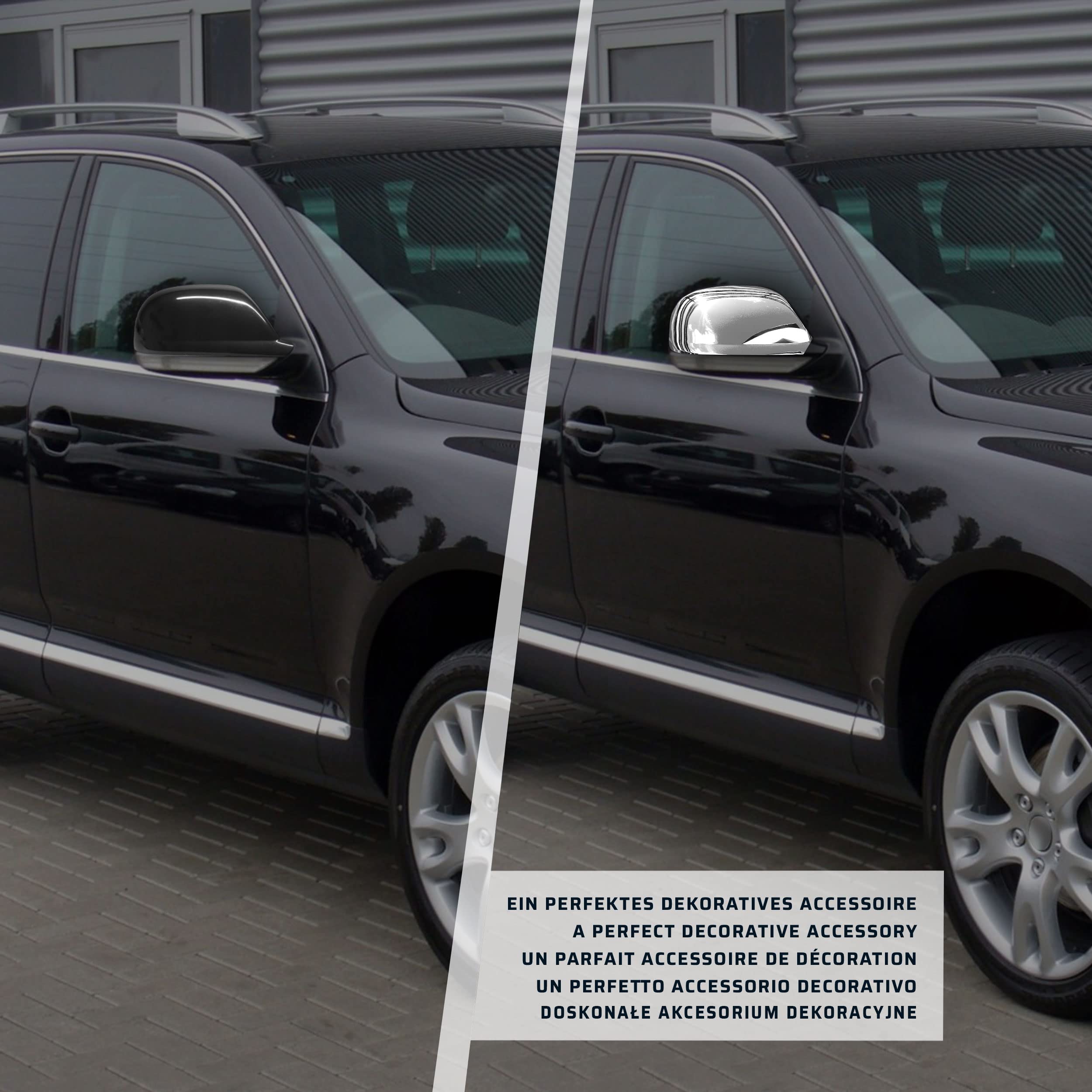CHROMEMASTER | Nakładki na Lusterka Zewnętrzne | Kompatybilne z VW Touareg 7L 2007-2010 | Stal nierdzewna; Osłony Lusterek to Niepowtarzalny Wygląd Auta i Ochrona Przed Uszkodzeniem