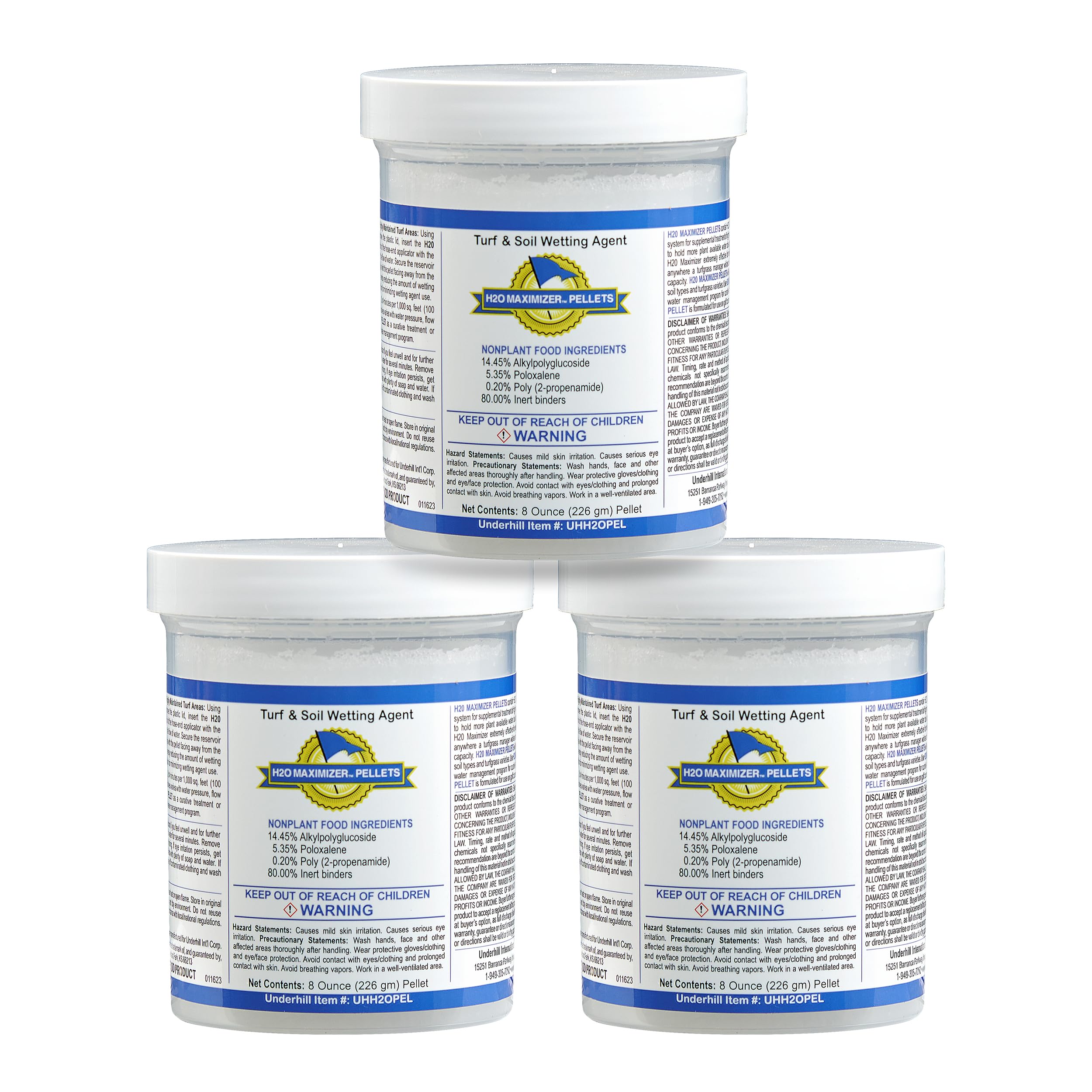 Underhill H2O Maximizer Wetting Agent Pellets – Fixes Dry, Patchy Lawns &amp; Boosts Water Retention for Grass, Gardens, Golf Greens &amp; Turf, 3 Pellets (8 oz Each)