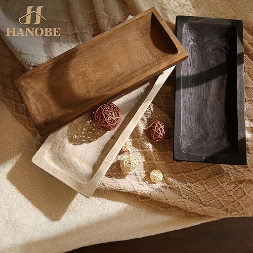 Miniatura 6 de Hanobe Cuenco decorativo para masa de madera centro de mesa de madera largo, decoración de mesa natural, portavelas rústico, sin acabar, centros de