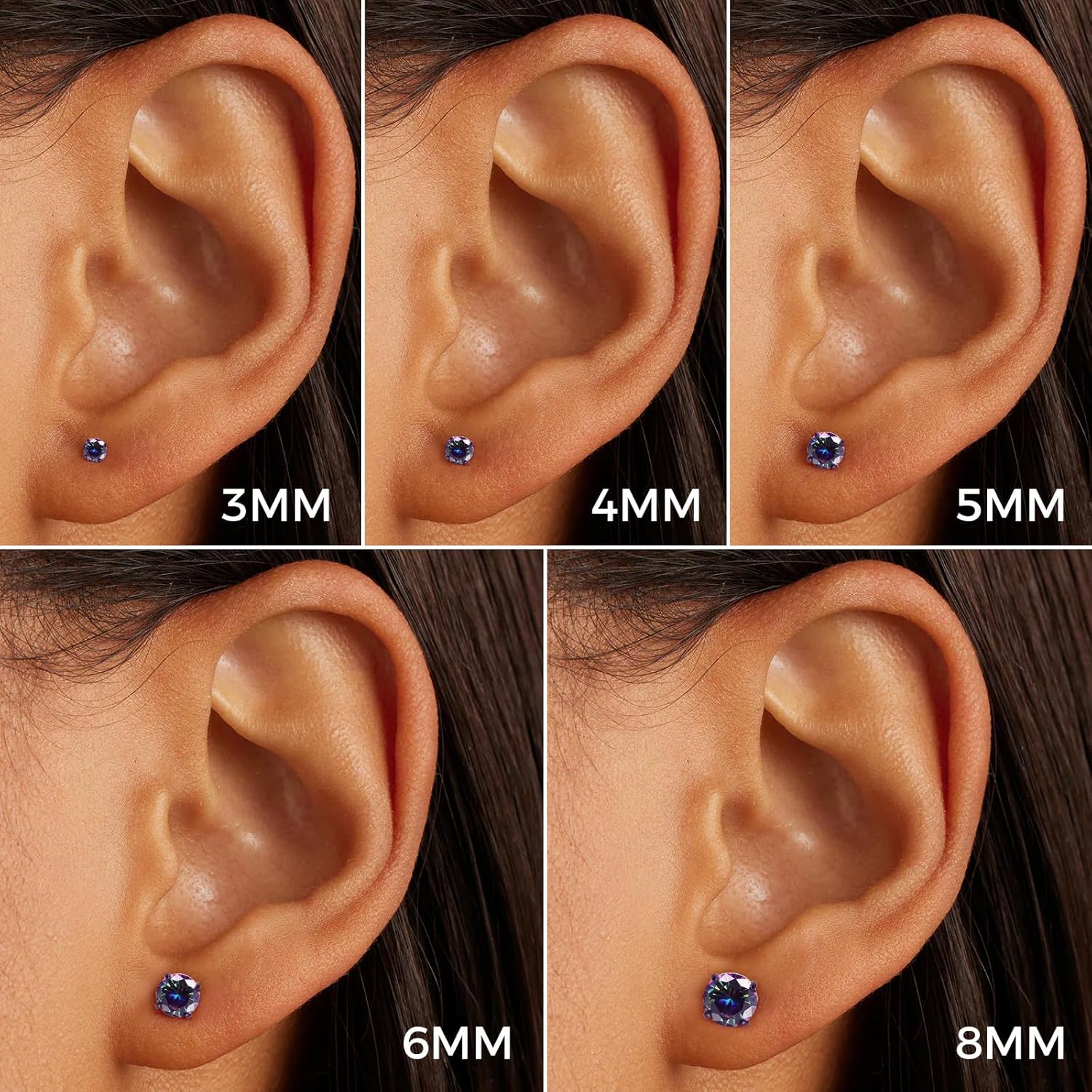 Hypoallergenic Threadless Flat Back Earrings,1 Pairs Cartilage Stud for Women Men Titanium Post 20G None Screw Easy Push in Gold Black Silver Stainless Steel Flatback with CZ 3-8mm - Image 3