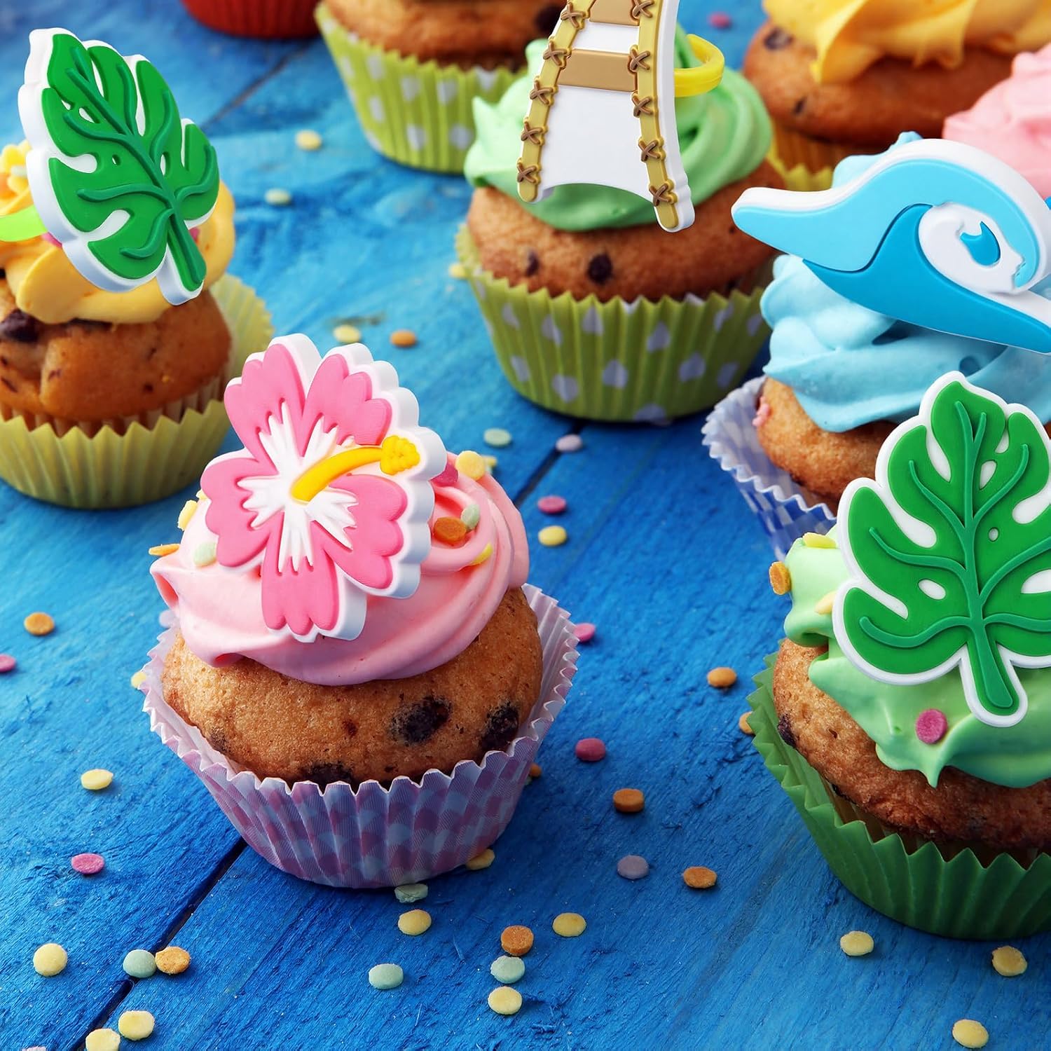 Honeydak 48 Pcs Tropical Island Cupcake Toppers Decorations Cake Topper Cupcake Toppers Birthday Party Decor Baby Shower Decorations for Girls Party