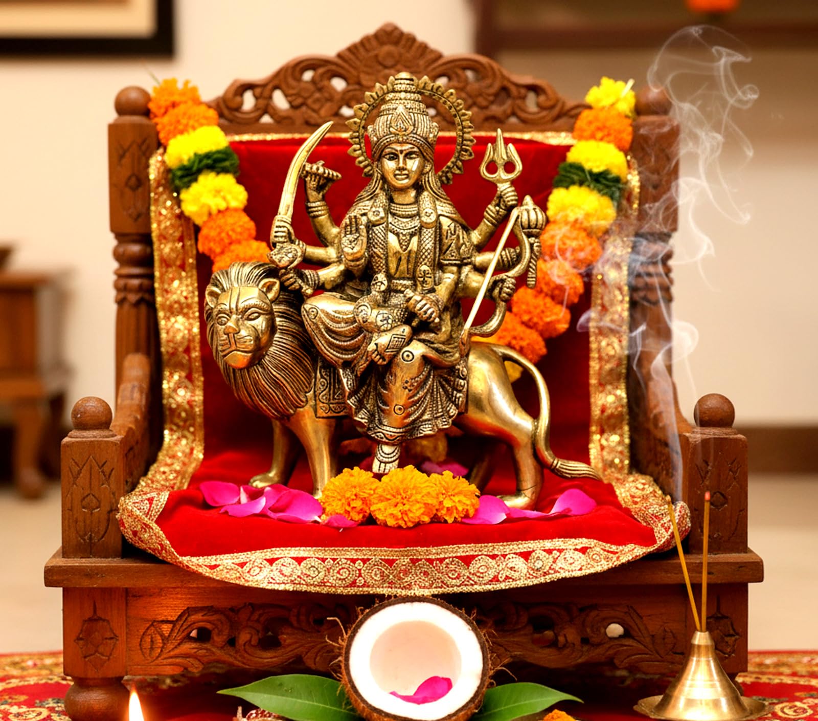 ESPLANADE Statua in ottone Maa Durga Mata Rani idolo per casa Mandir (21,5 cm)