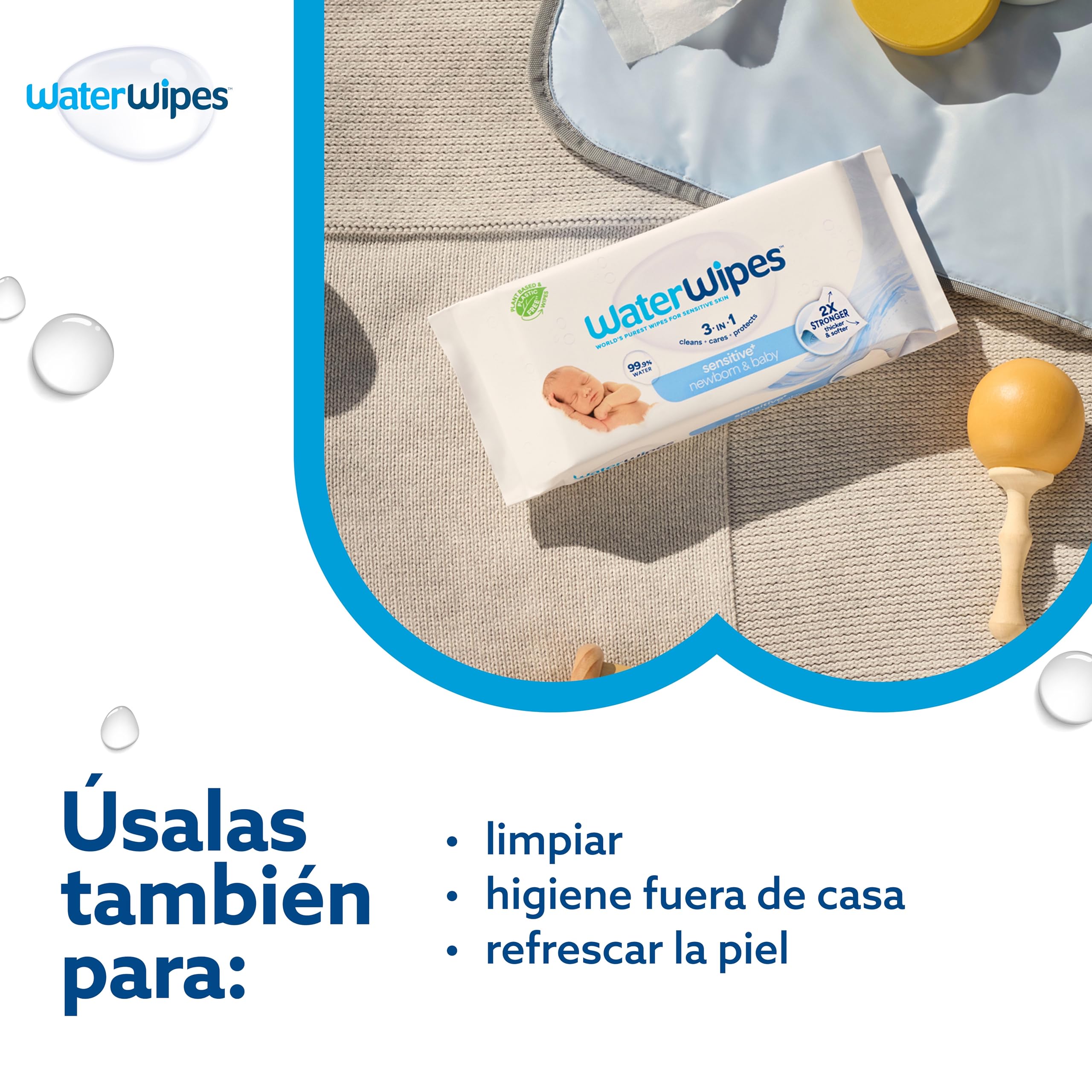 WaterWipes Sensitive+ Newborn & Baby Wipes, 720 Count (12 Packs), 3-In-1 Cleans, Cares, Protects, 99.9% Water, Unscented - 5