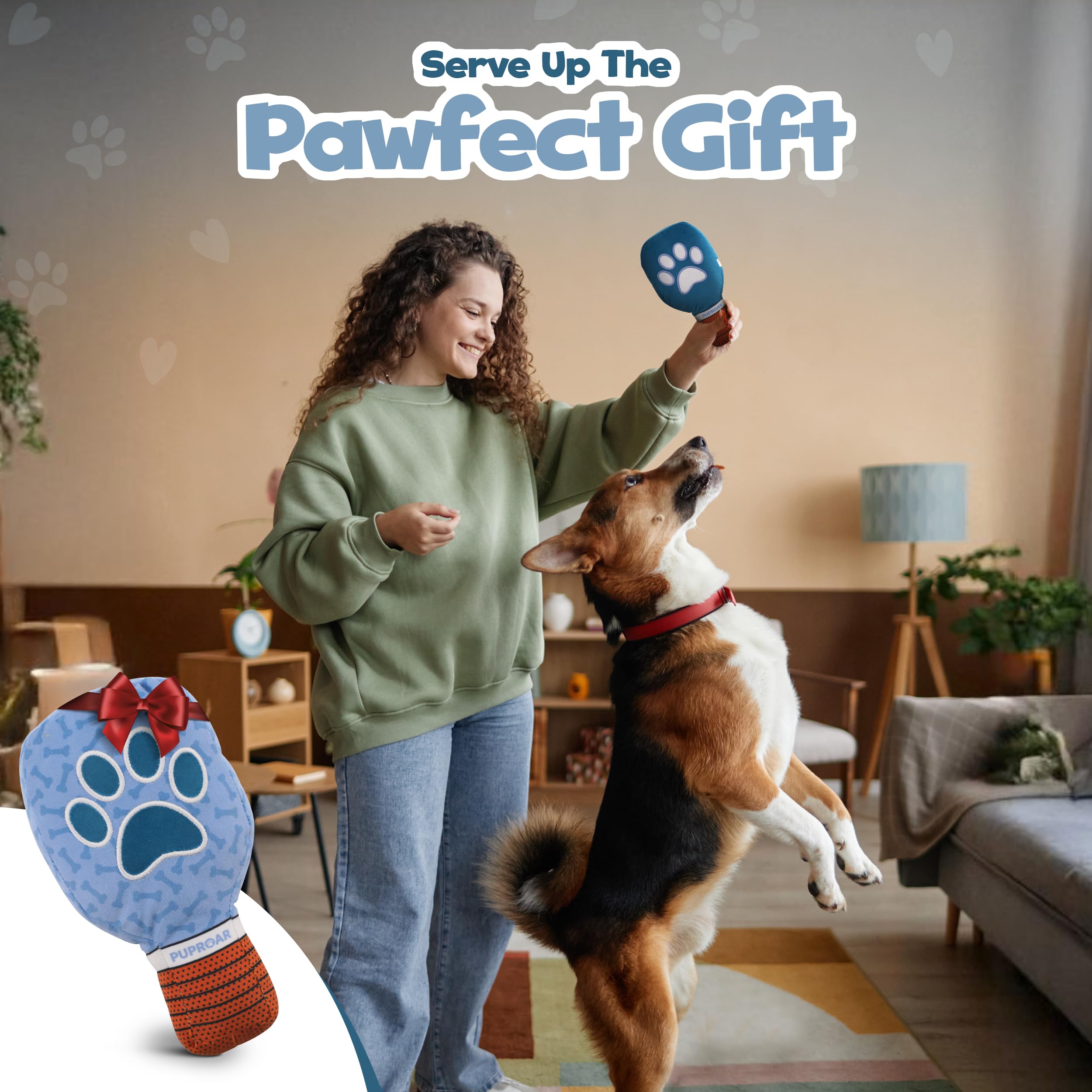 PUPROAR Pickleball Paddle Dog Squeaky Toy - Divertente giocattolo di carta cigolante e increspato per cani, perfetto per riempire la calza - Simpatico giocattolo natalizio per cani per cuccioli
