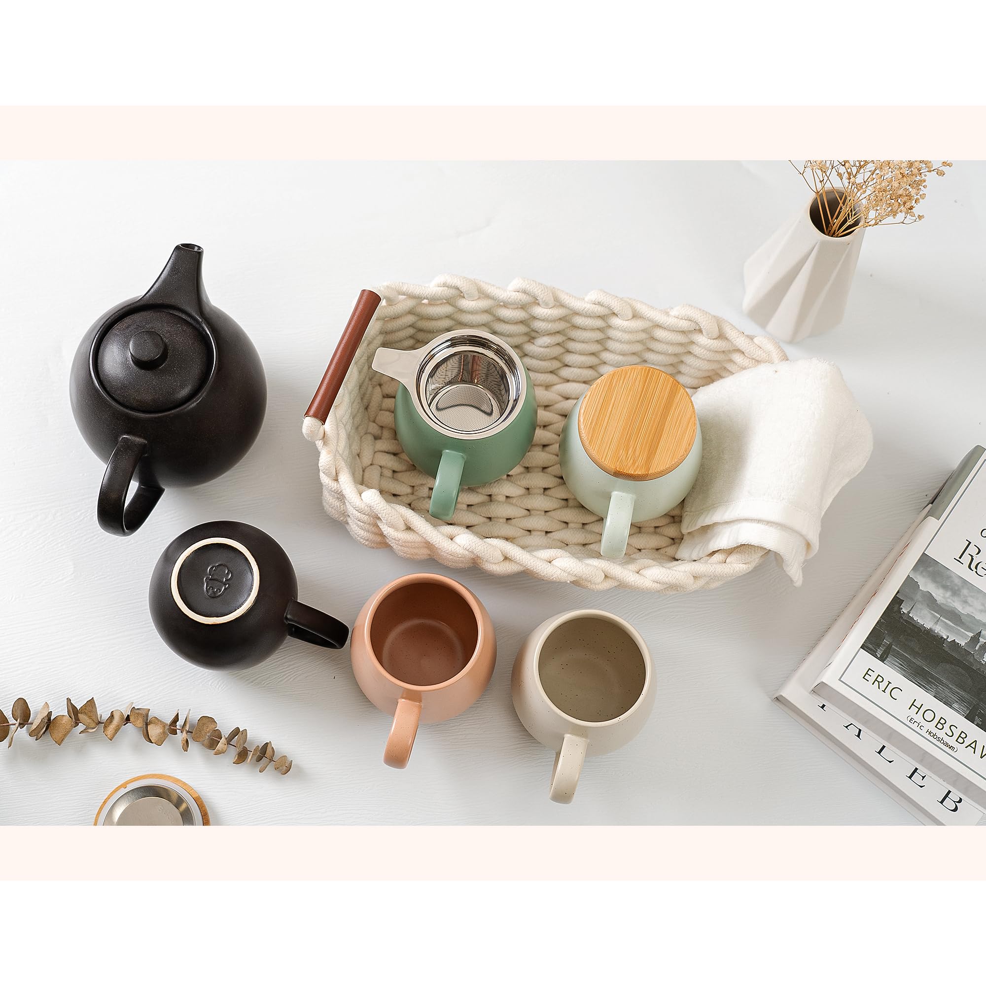 Tetera con colador de cerámica – 1,2 l – Tetera de cerámica negra (antracita) – Teapot Pot Ceramic – Tetera de gres – Accesorios para té – Tetera para té suelto