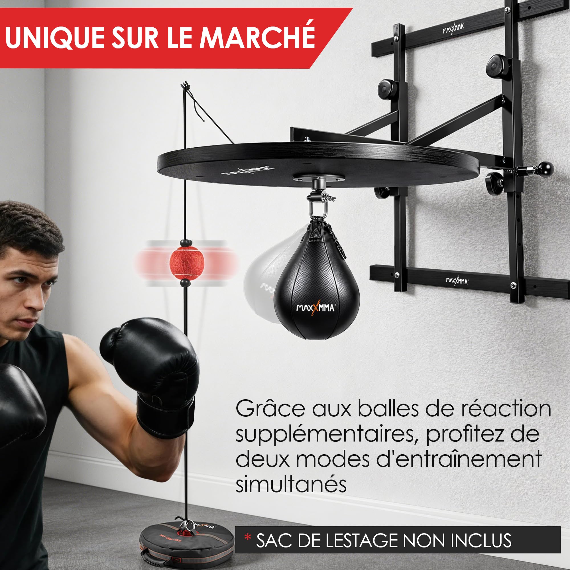 MaxxMMA Plate-forme réglable pour sac lourd + balle de réaction