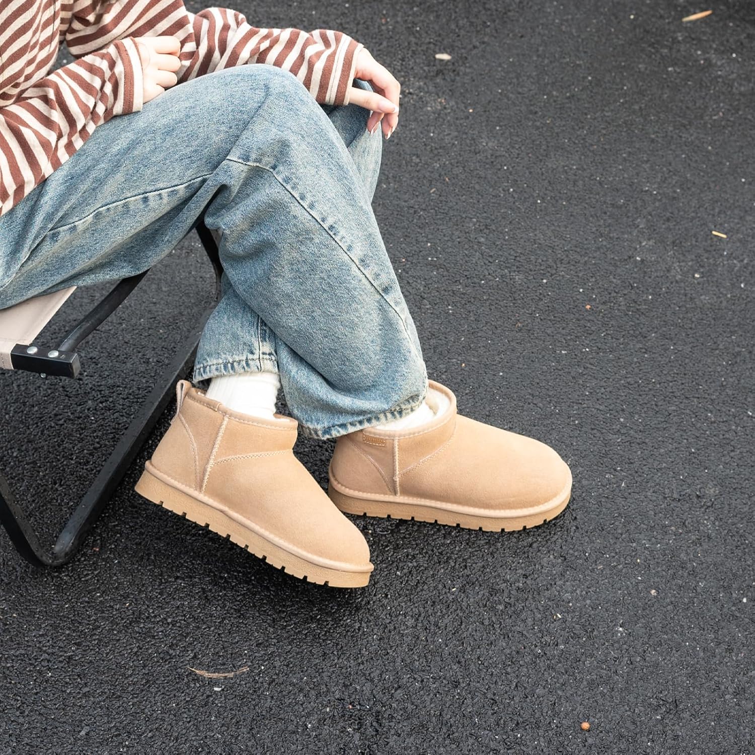 Suede Platform Mini Snow Boots for Women, Genuine Leather Fuzzy Ankle Winter Snow Boots with Fur Lined, Anti-Slip Boot For Outdoor - Image 3