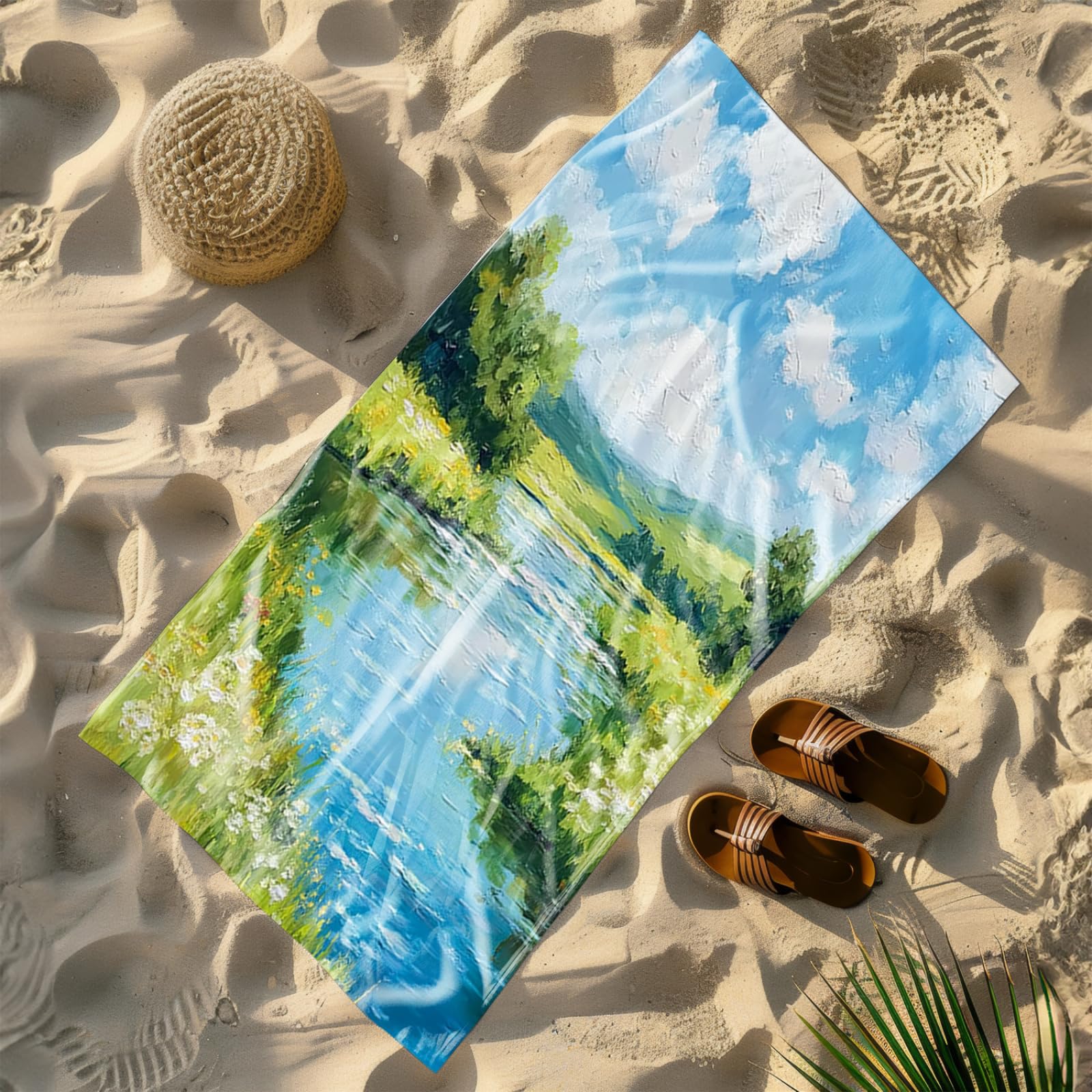 Tapis de Plage XXL Anti Sable Creek Bleu Serviette Piscine Adulte,Natte De Plage Pliable, Voyage Accessoires De Plage Camping,Serviette de Bain Personnalisée