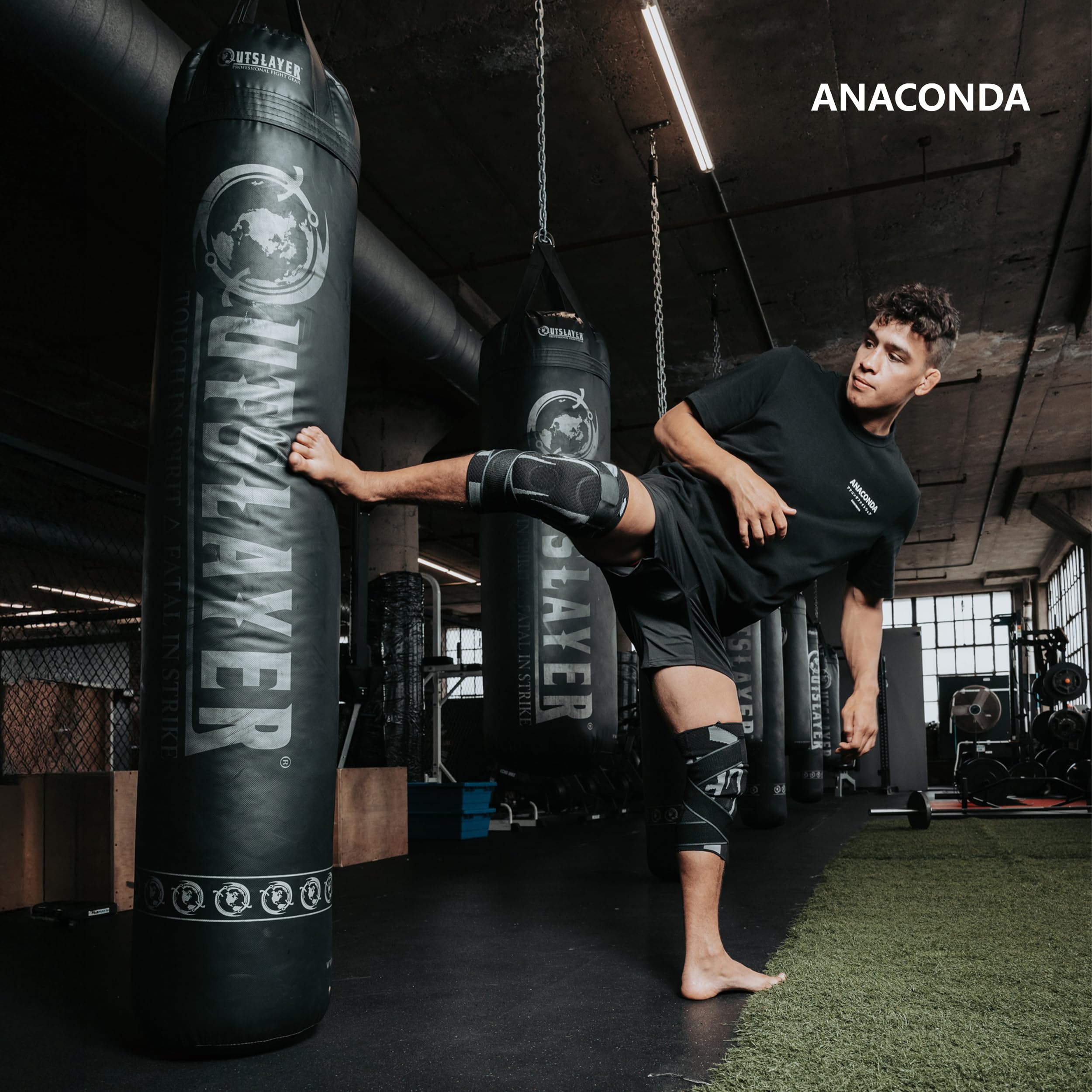 Anaconda Fightwear - Rodillera estabilizadora - Manga de soporte de compresión con estabilizadores de resorte para absorción de impactos y salud de las articulaciones - Se adapta a la pierna izquierda