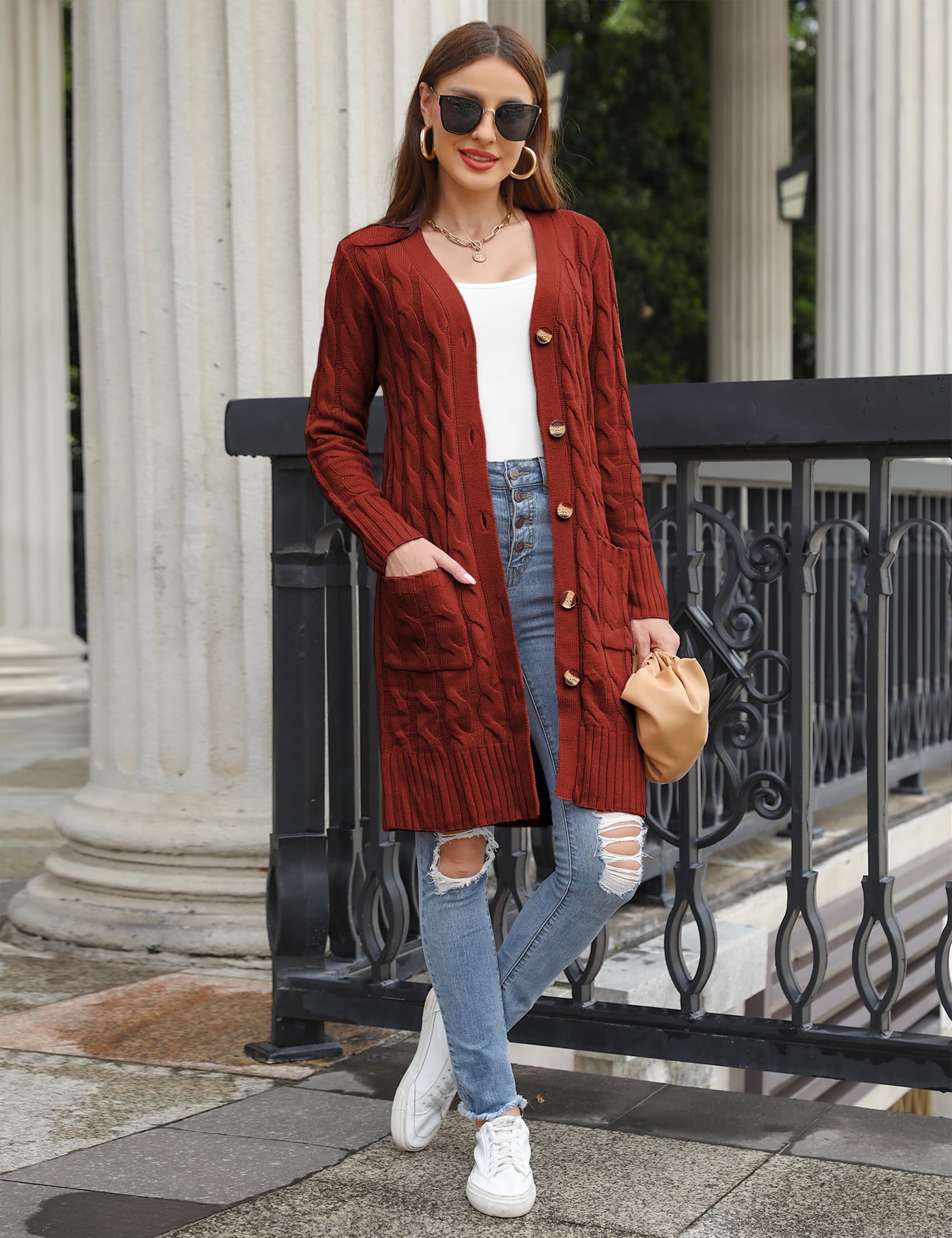 Aottori Gilet Long Femme Manches Longues Coupe Longue Automne Hiver Ouvert | Maille longue, devant ouvert avec manches longues, coupe longue, adapté au quotidien bureau ou voyage, pendant les loisirs
