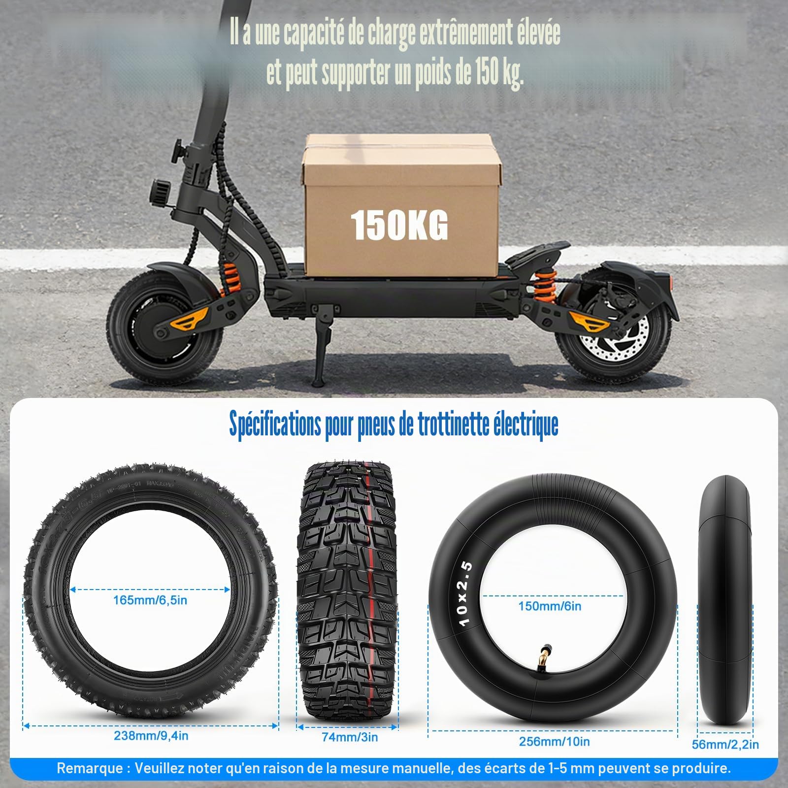 SYACHI Pneu Tubeless 10X2.75-6.5, Chambre a Air 10x2.50 Renforcée Pour Trottinette Electrique Speedway 5 /Urbanglide eCross Pro 2/Pro Boost, Kukirin G2 Master/Kukirin G3/Dualtron 3