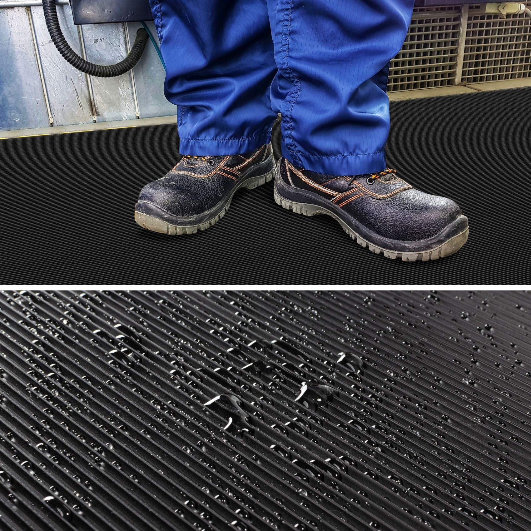 ANRO Tapis en caoutchouc au mètre - 3 mm - Tapis de sol à rainures fines - Revêtement de sol d'atelier - Tapis antidérapant, établi et tapis de sol - 120 x 100 cm - Noir