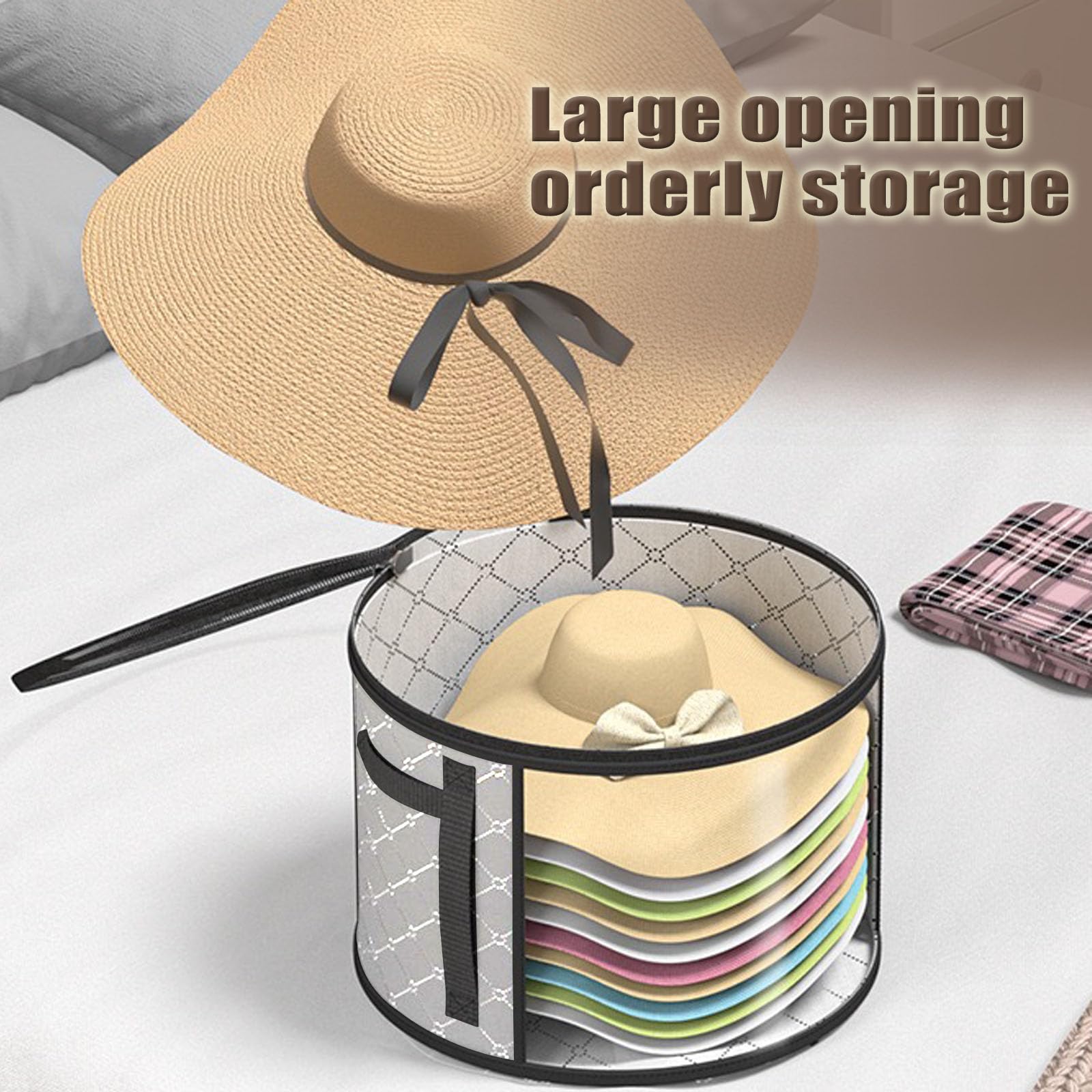 STARGAZ Hat Organizer, Oversized Clear Hat Storage Bag for Women, Wide Brim Cowboy Hat Storage Box, Hat Travel Case With Carrying Handles, Clothes Closet Storage Foldable (Pure Gray 1 Pack)