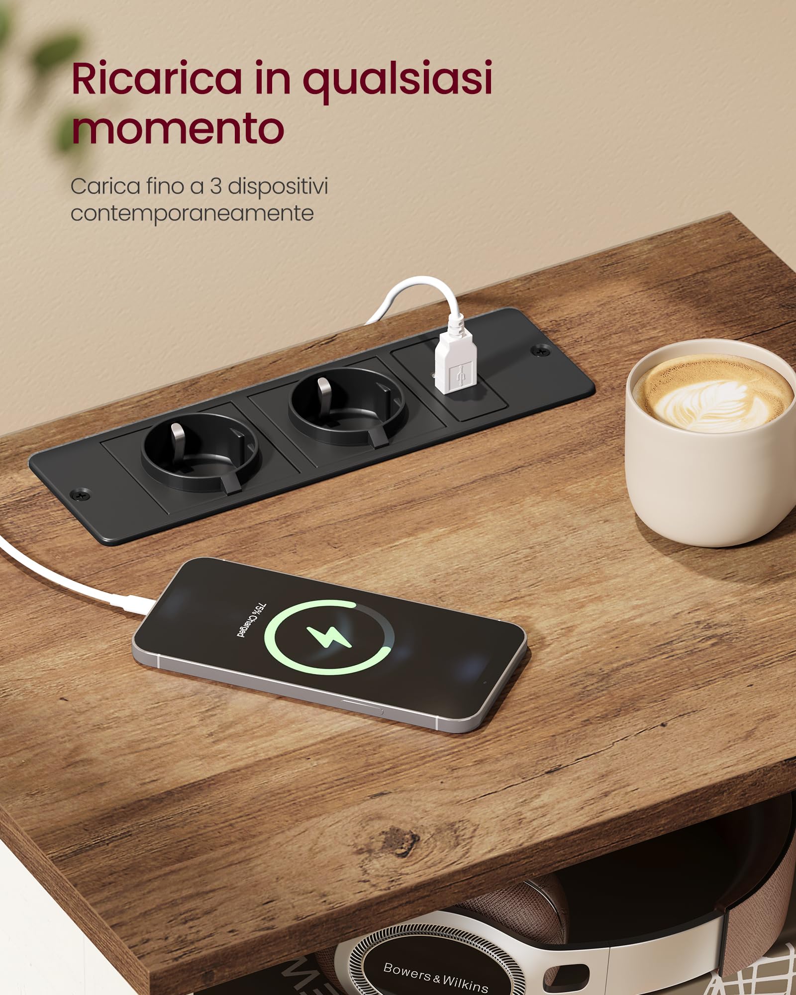 VASAGLE Comodino, con Prese e Porte USB, con 2 Cassetti, 40 x 30 x 59 cm
