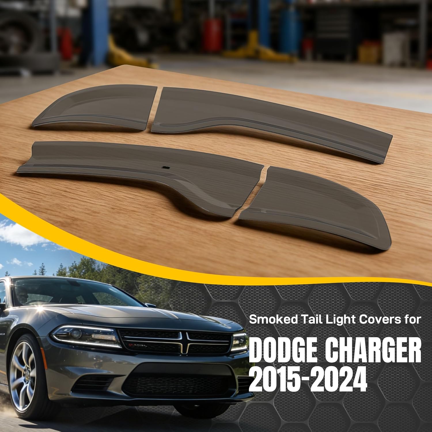 Smoked Black Tail Light Covers for 2015-2024 Dodge Charger, Protective Rear Lamp Guards, Exterior Automotive Accessories