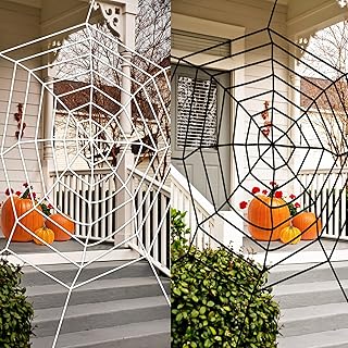 2 Pack Giant Spider Web Halloween Decorations, 11ft White and Black Spider Web Set,Outdoor Yard Haunted House Party Decor ...