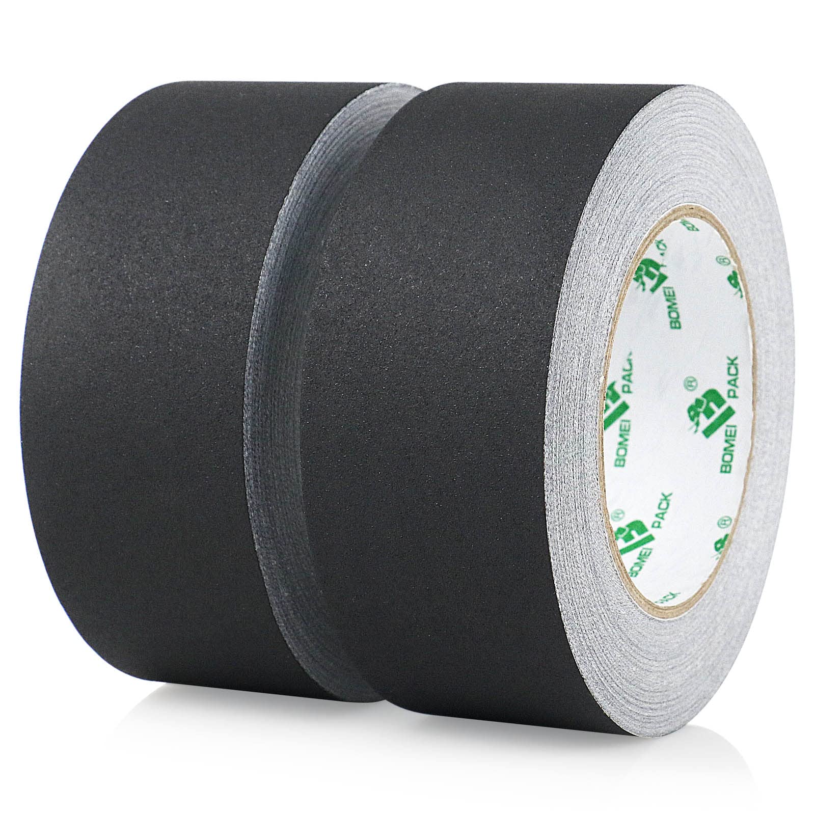BOMEI PACK Schwarzes Gaffer-Klebeband, 50 mm x 30 m, 2 Stück, matt, Tuban-Stoff, selbstklebend, Gaffers Tape für Kabel, Fotografie