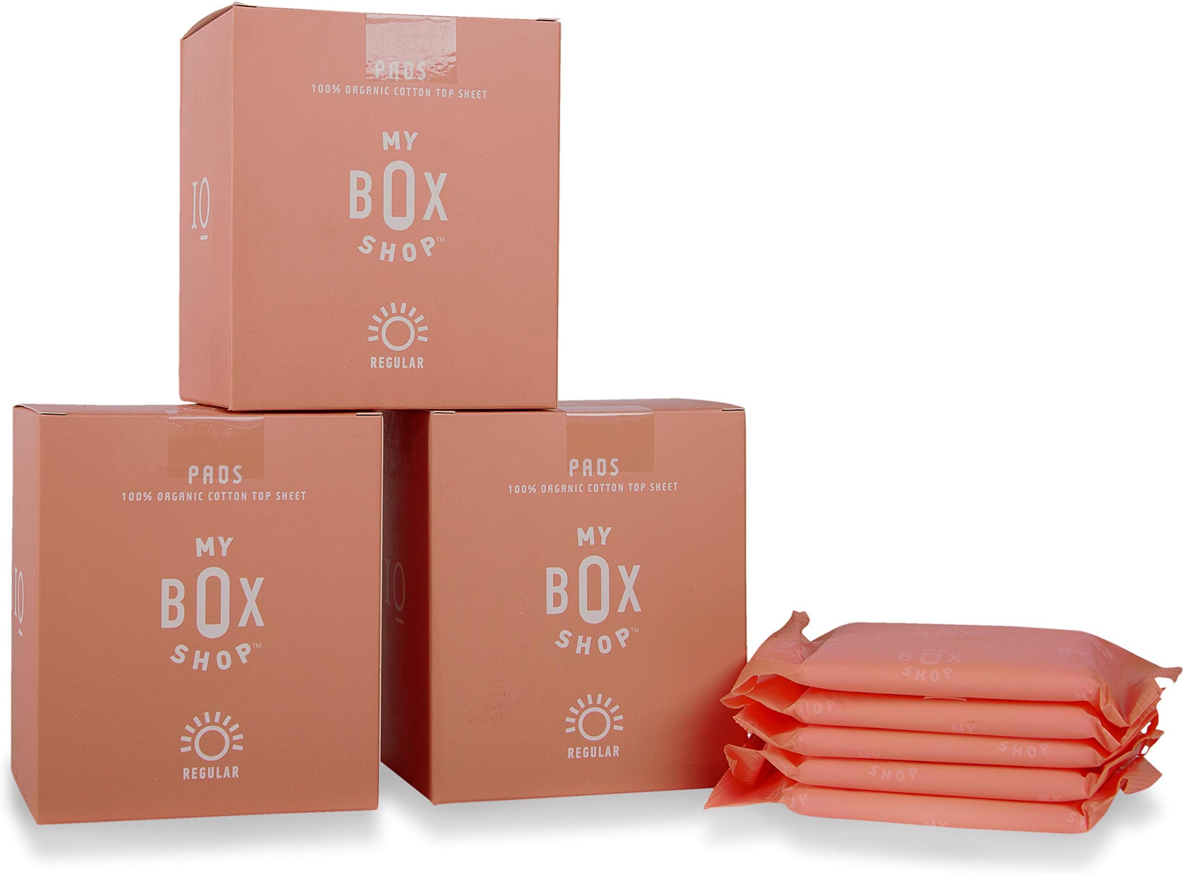MyBoxShop - 30 Count|Day Pads - 100% Organic Cotton Top Sheet - No Toxins, Period. Everyday Pads. 60mL Absorbency & 9.5" Long. (3 Boxes)