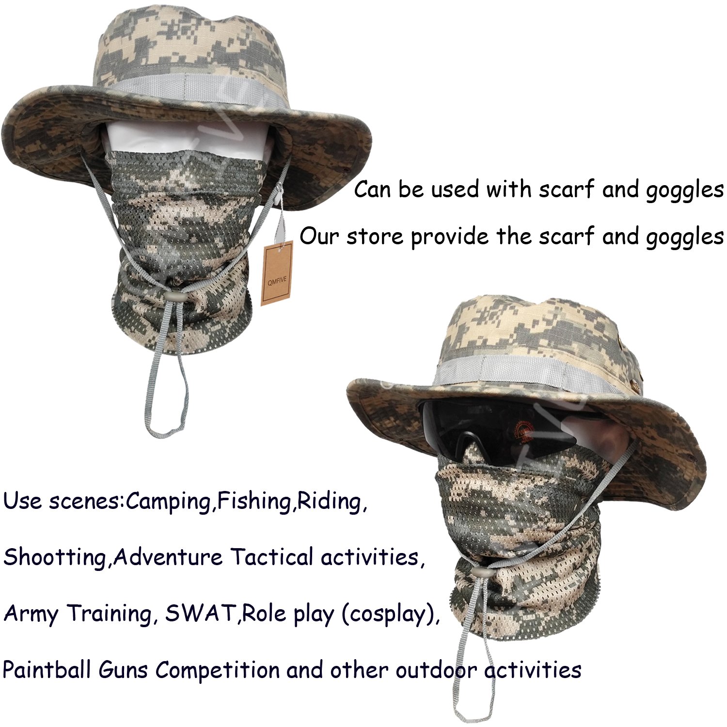 Tactical Boonie Hat, Sombrero Redondeado de Camuflaje Pescador Sun Protection Cap para Outdoor Climb Camping