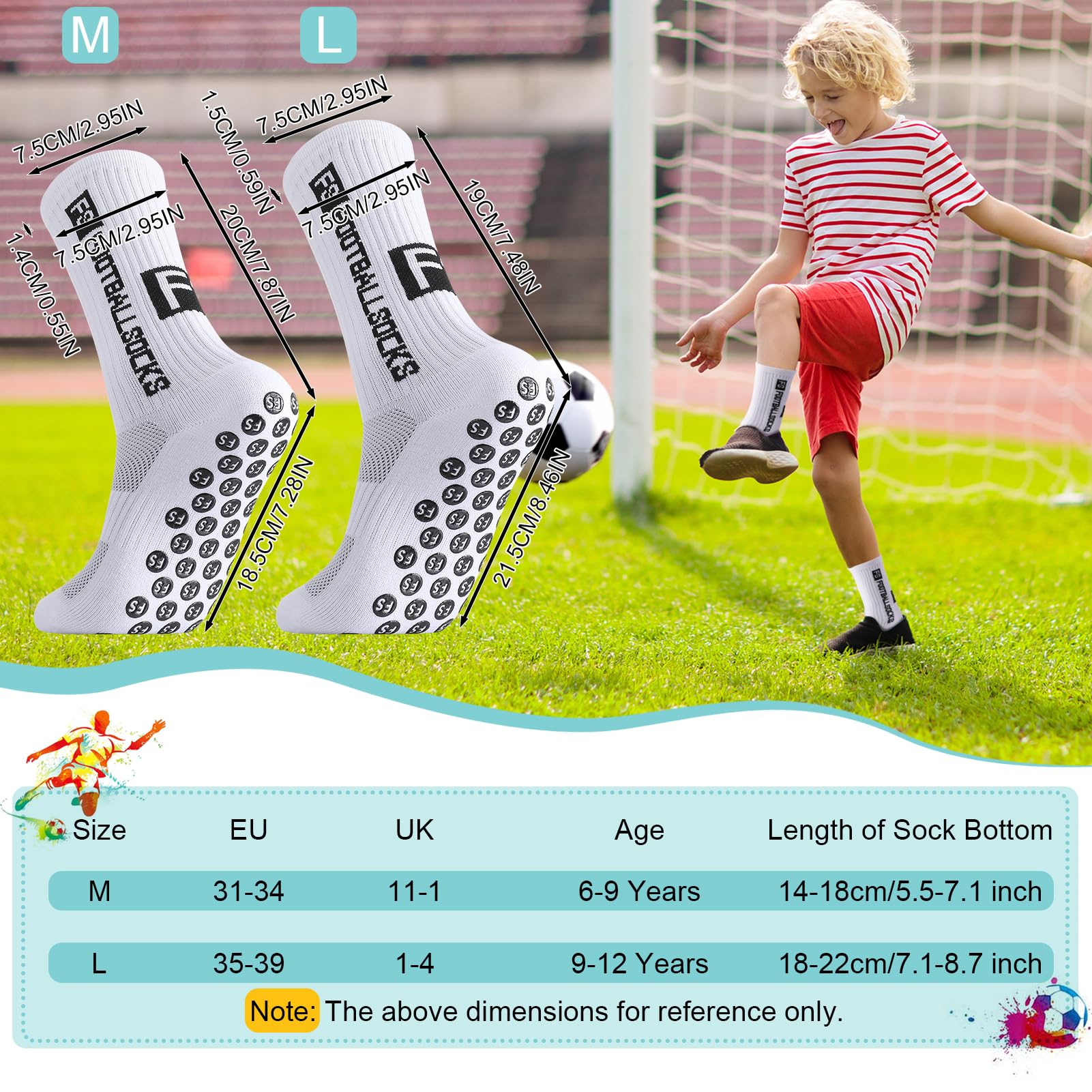 Utensilsto 4 paia di calzini da calcio per bambini, antiscivolo, per calcio, basket, corsa, rugby, tennis, 4 paia