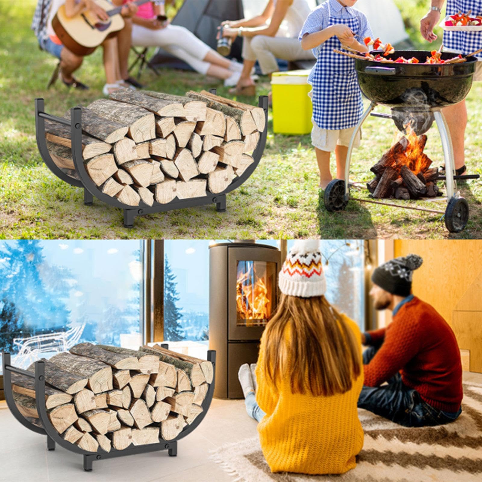 Porte-bûches Robuste en Fer avec Support à Bois pour Cheminée Rangement à Bûches Organisateur de Bûches Conception Légère Surface Antirouille Adapté