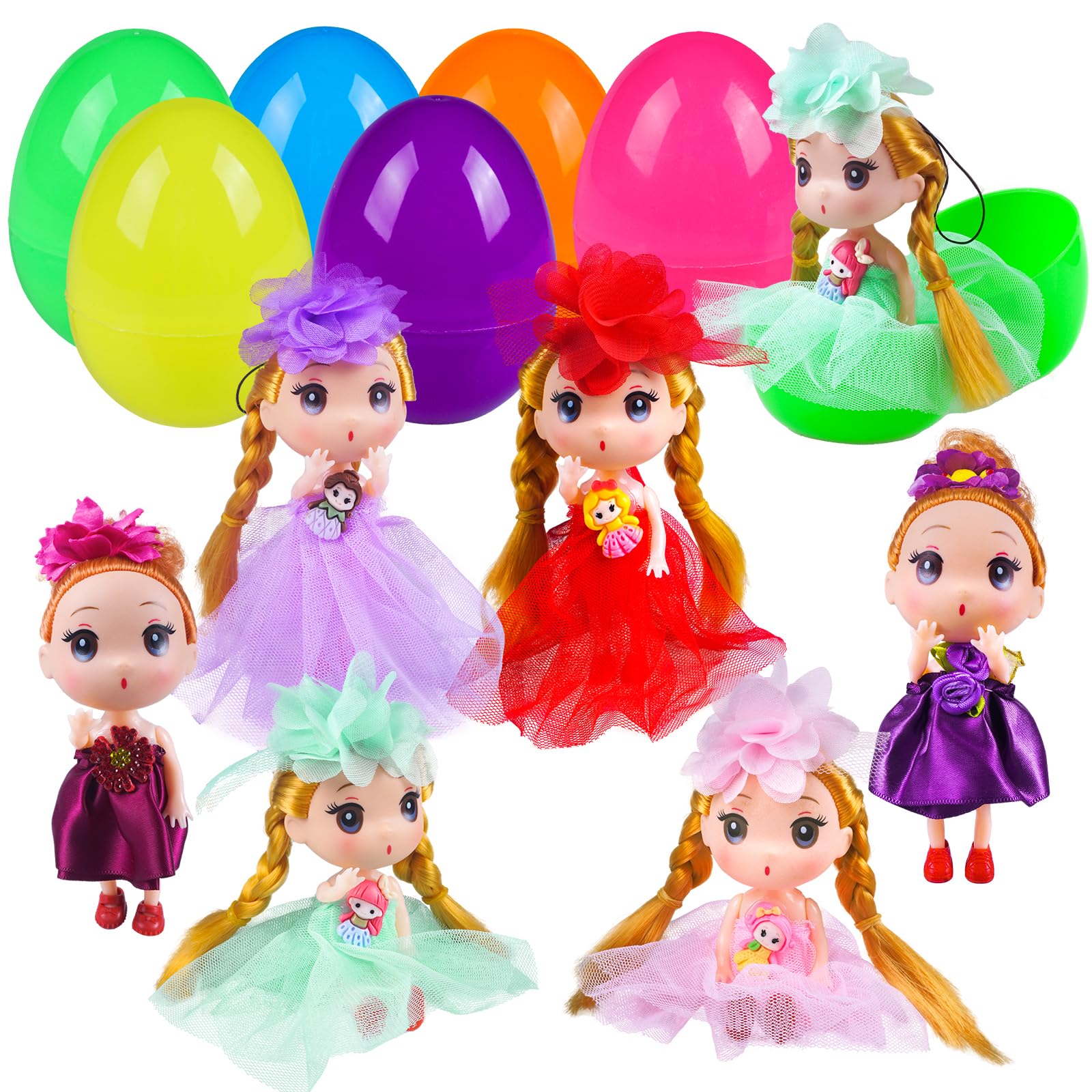 digi Easter Basket Stuffers 6 Packs Prefilled Easter Eggs with Cute Dolls Toys Inside,Easter Large Eggs Fillers for Kids Easter Gifts for Girls