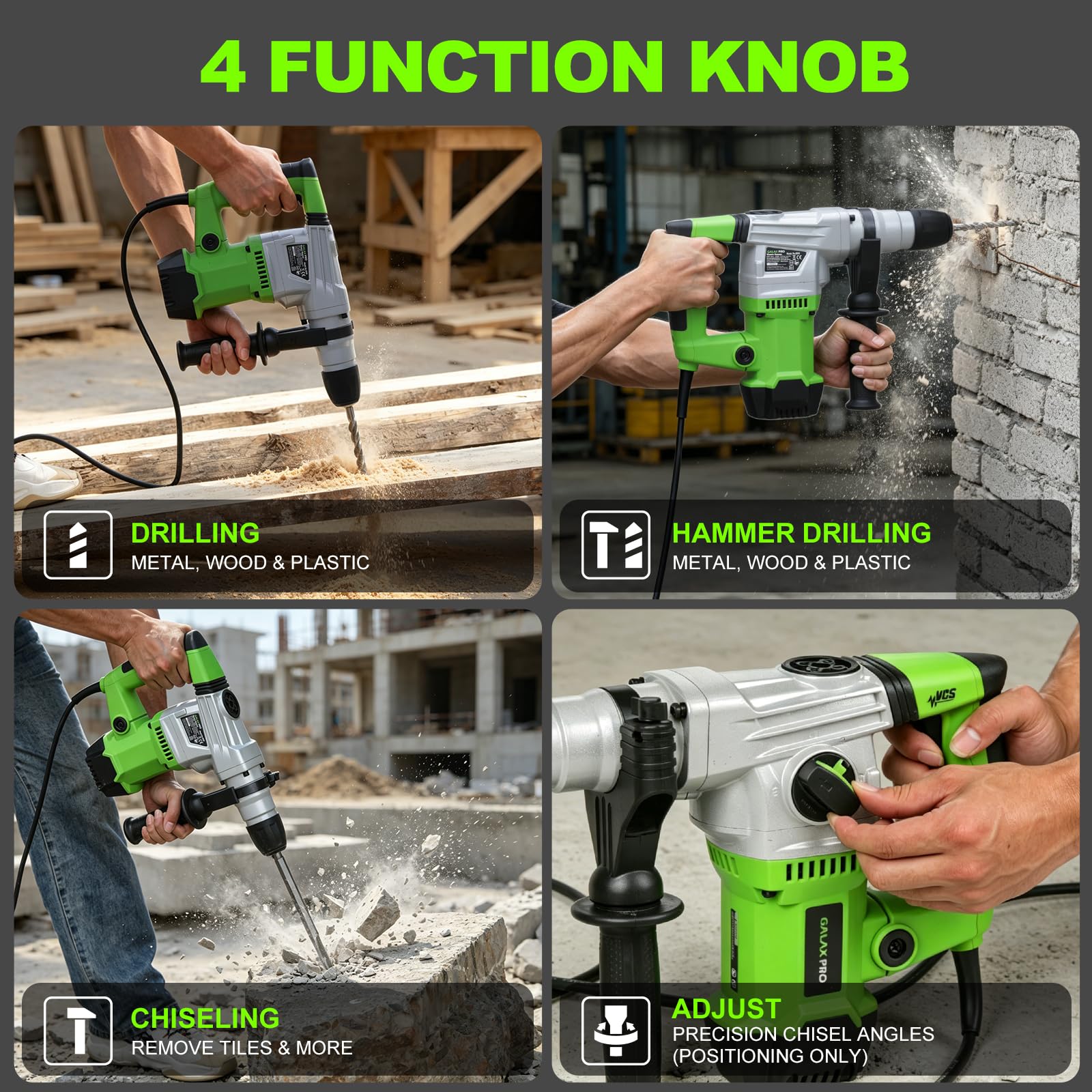 GALAX PRO 1500W Bohrhammer SDS-Plus 4-in-1 0-4000 U/min mit Koffer