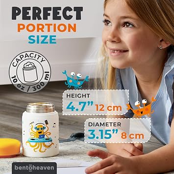 Bentoheaven Kids Food Jar, 10 oz Insulated Hot Food Container, Orange Gray