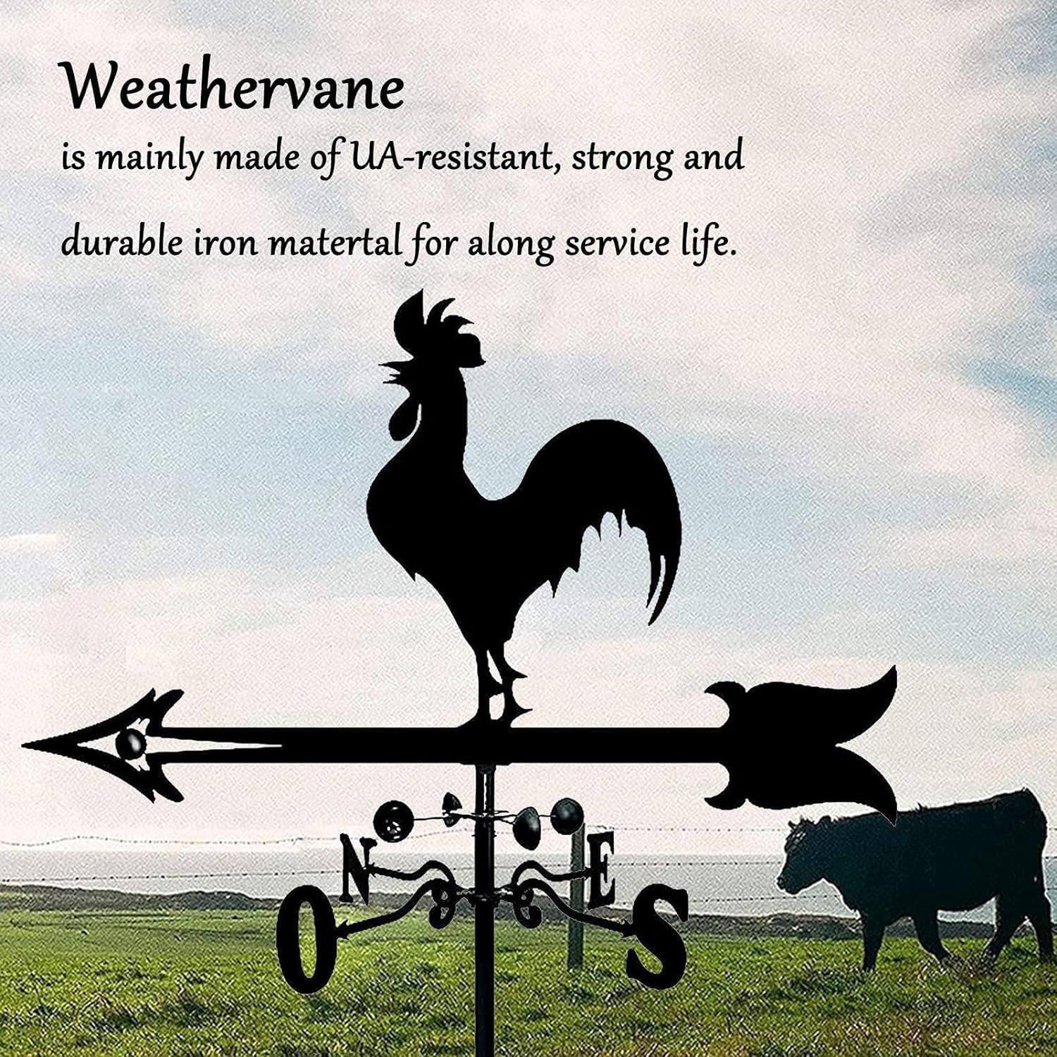 Metal Weather Vane Decoration, Direction Anemometer and Stainless Steel Direction Indicator Metal Decorations Gift for Outdoor Roof Garden Weather Vane Garden Stake Measuring Tool