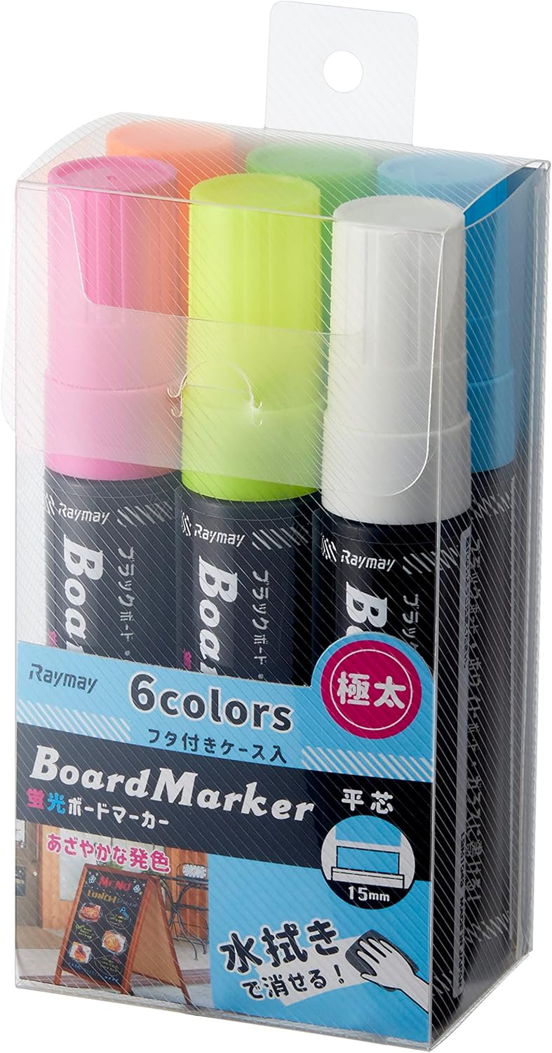 レイメイ藤井 Raymay Fujii LBM1053 Chalkboard Whiteboard Markers, Fluorescent, Extra Thick, Set of 6