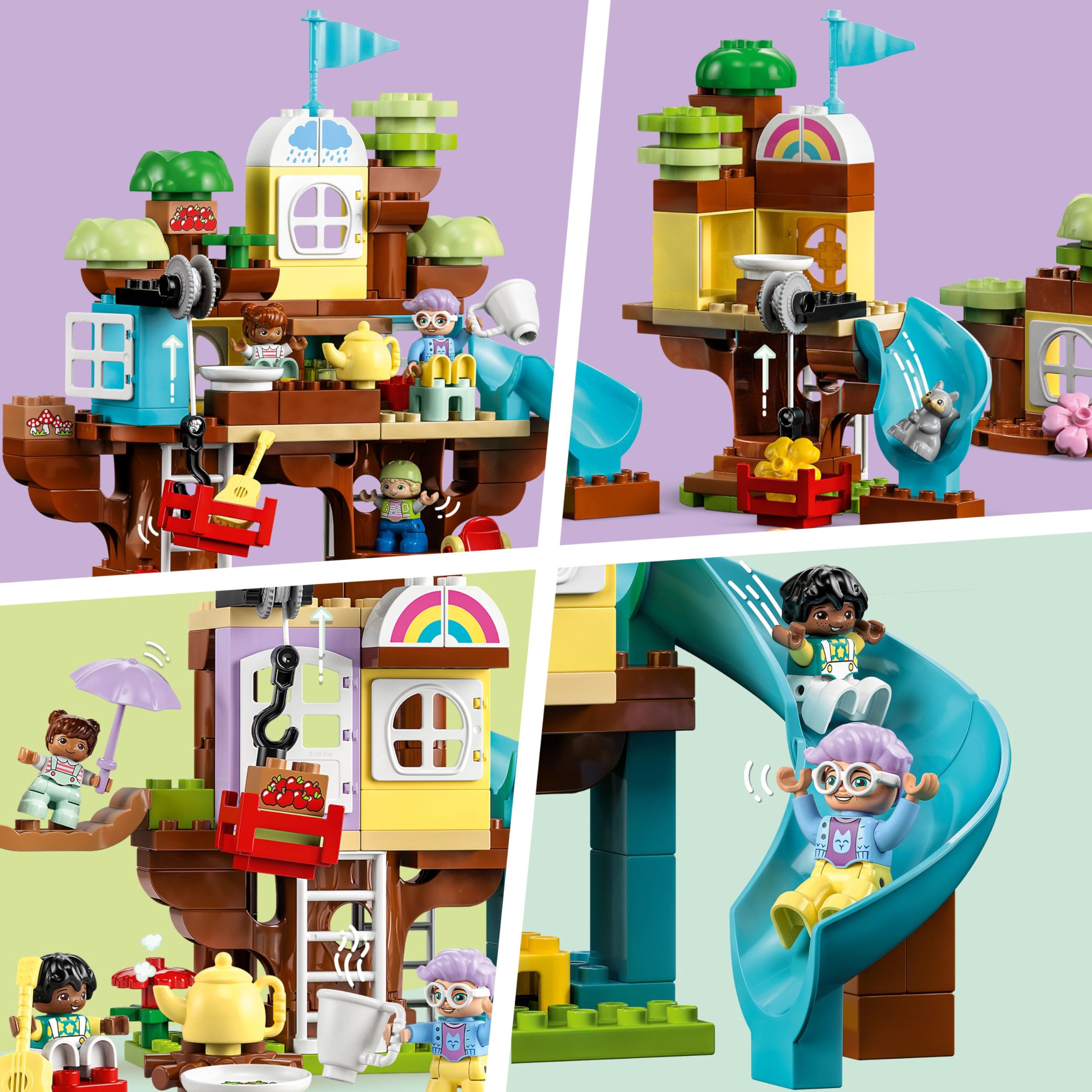 LEGO 10993 DUPLO 3-in-1 Baumhaus Spielzeug für Kleinkinder ab 3 Jahren, Mädchen und Jungen mit 4 Figuren, Tieren, Konstruktionsspielzeug mit Bausteinen und Einer Rutsche, Lernspielzeug