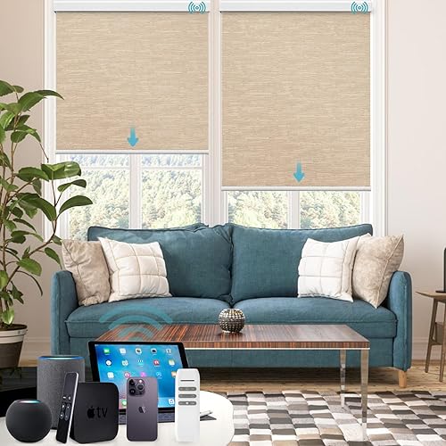 Persiana enrollable motorizada para ventana con cenefa de ancho personalizado (21 a 95 pulgadas), persiana inteligente con control remoto compatible