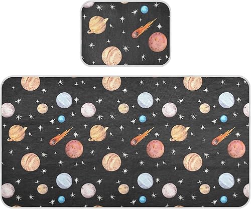 Space Planets Crib Mattress Protector Cooling Mattress Topper Mini Crib Mattres Pad Cover Ice Silk Cooling Pad & Pillow Play Mat Washable &