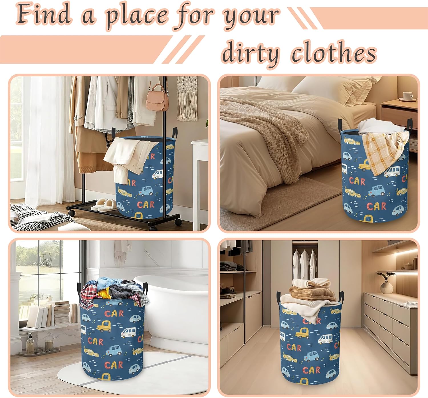 Cute Car Laundry Hamper,Collapsible Laundry Basket with Handles Waterproof Storage Bin for Clothes Books Organizer Basket for Bedroom Bathroom Dormitories 16" x 20.8"