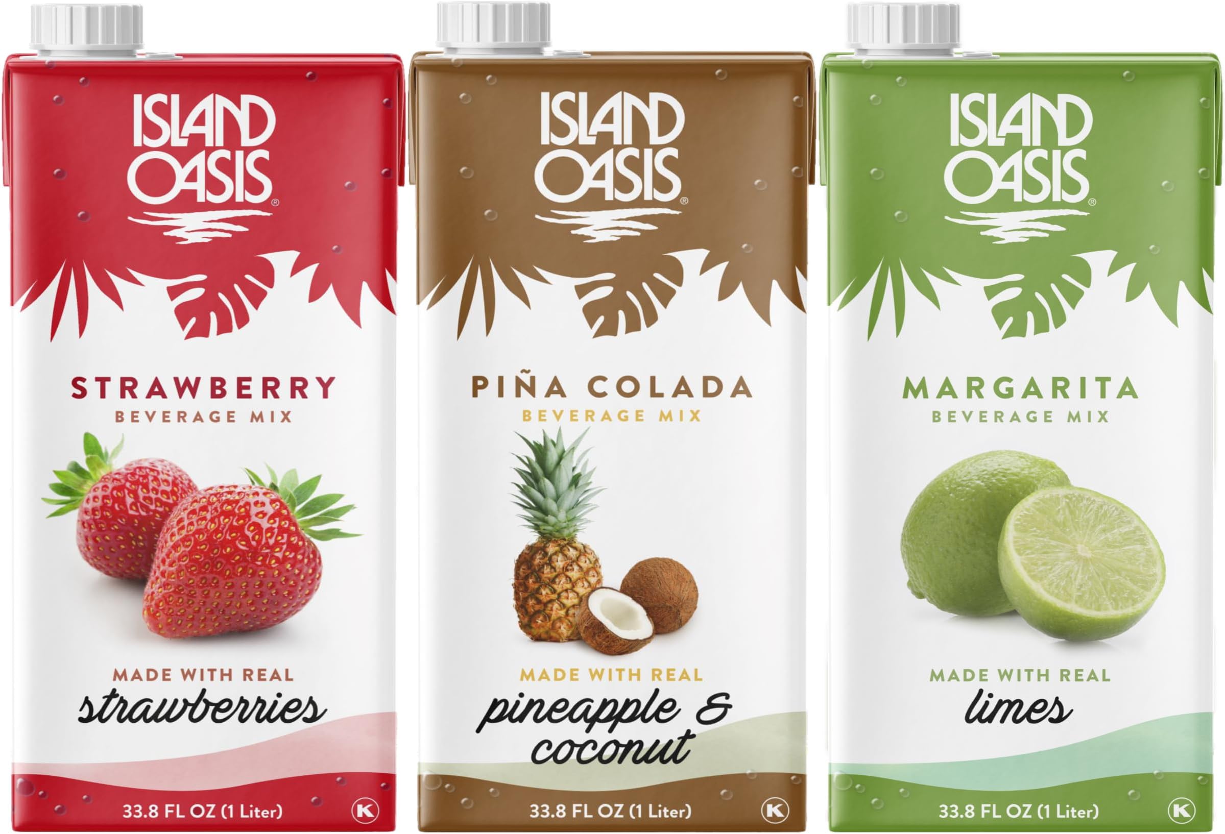 Island Oasis Drink Mix Variety, 1 of each: Strawberry, Pina Colada & Margarita Beverage Mix, 33.8 fl oz (1 Liter)