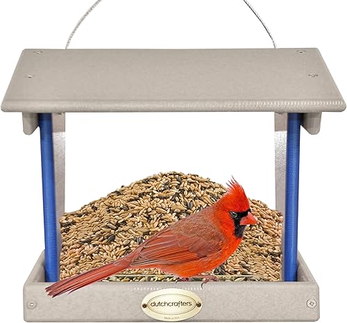 DutchCrafters Comedero grande de plástico colgante para pájaros  Comedero para pájaros con tolva cubierta de polietileno para aves silvestres al