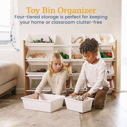 Miniatura 5 de ECR4Kids Organizador de 4 niveles con 20 contenedores, almacenamiento de juguetes, natural oscuroblanco