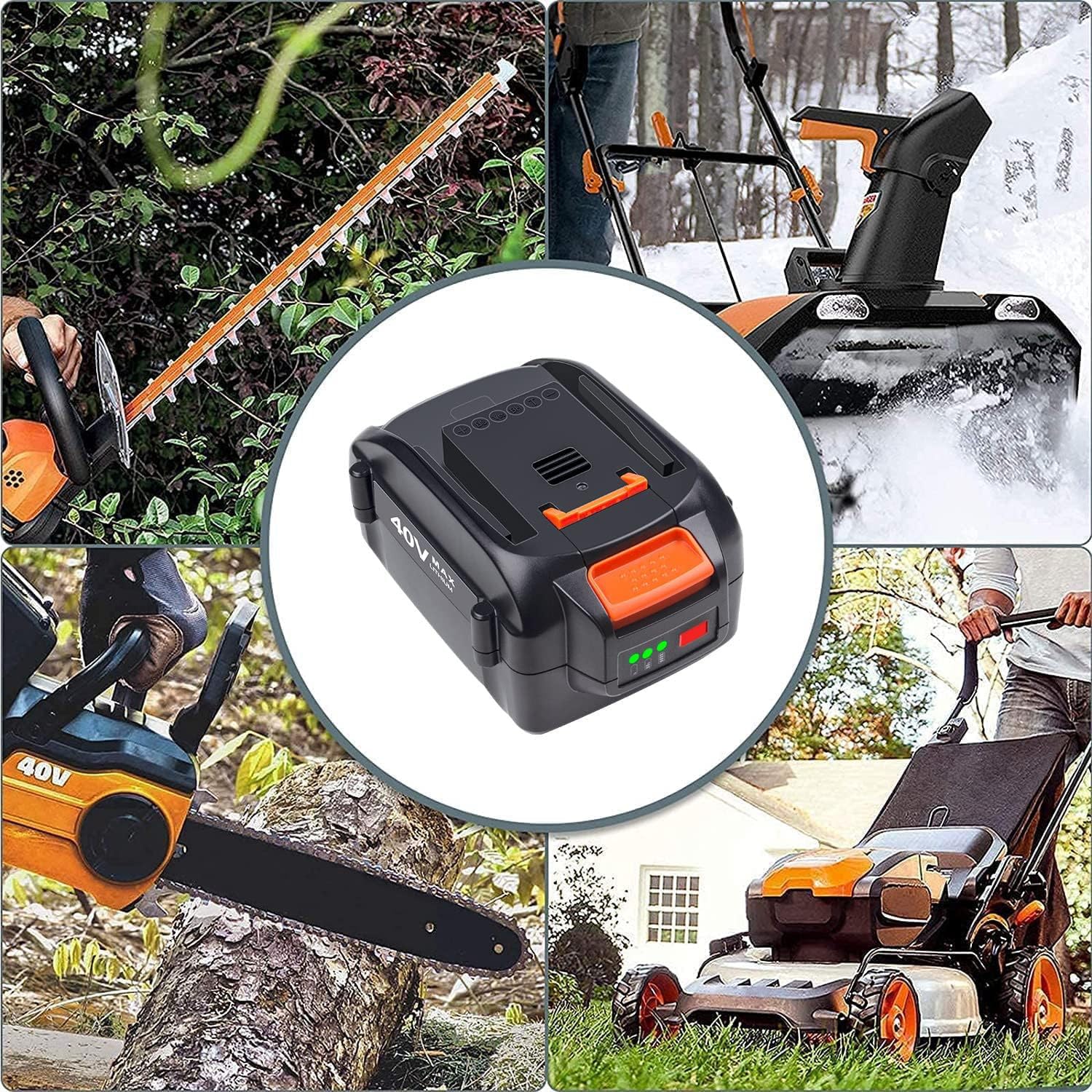 Batteria di ricambio da 40 V per Worx (solo batteria), accessorio per utensili elettrici senza fili per Worx, WA3551 /WA3553/35514/WA3551.1 agli ioni di litio (2000 mAh, 1 confezione)