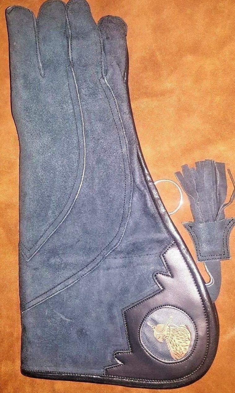Guante de piel de ante negro de 16 pulgadas de longitud con triple capa para cetrería y águilas